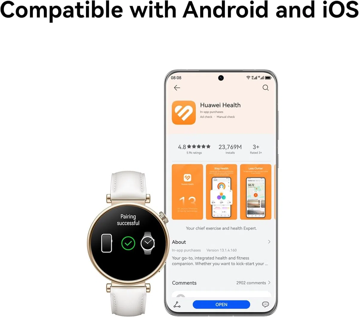 HUAWEI Watch GT 4 46 mm Smartwatch, Do 14 dni pracy na baterii, Kompatybilny z Androidem i iOS, dokładne zarządzanie zdrowiem, Monitorowanie tętna, SpO2, GPS, zielony