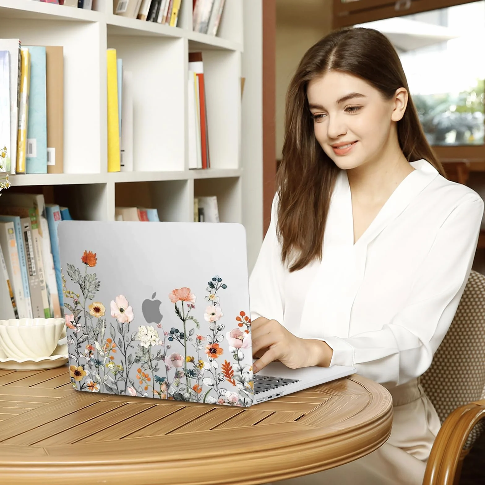 MOSISO Etui do MacBook Air 33 cm M4 M3 M2 2026-2022, twarda obudowa kwiatowa, skóra klawiatury, folia ekranowa