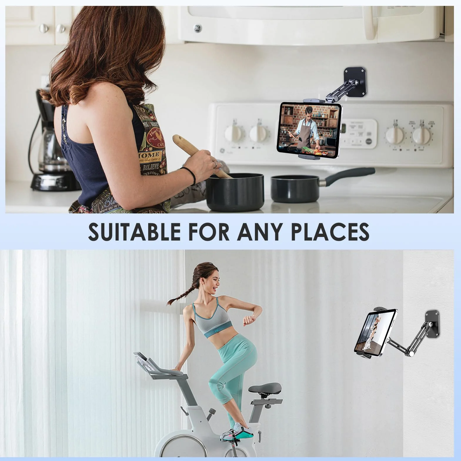 Uchwyt ścienny na tablet, aluminiowy wysuwany uchwyt ścienny, z obrotową podstawą o 360°, regulowany i składany, do iPad Pro Air Mini, Samsung Galaxy Tab, wszystkich telefonów i tabletów o