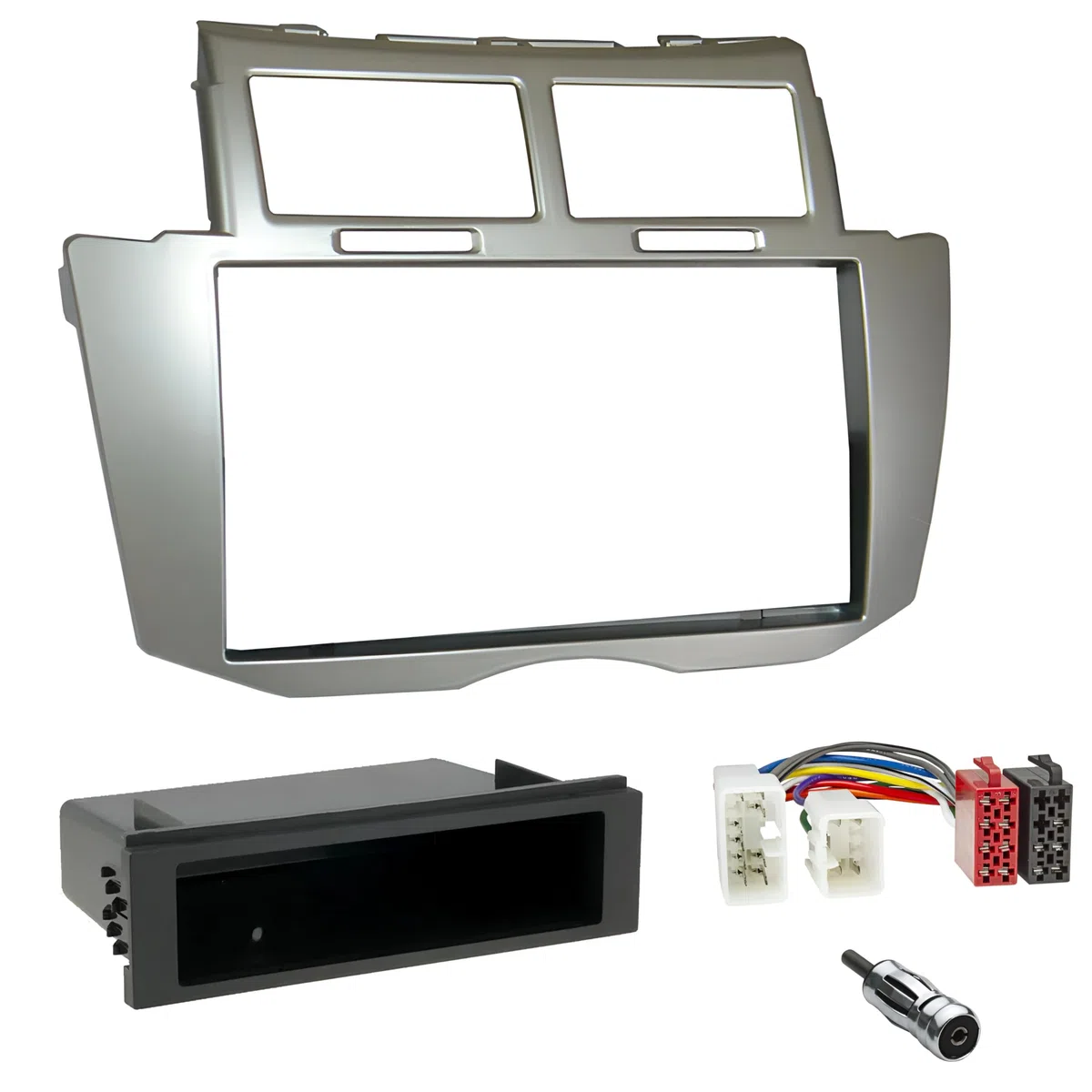 Sound Way Zestaw instalacyjny radia samochodowego Double DIN, rama przedniego panelu 2 DIN, kabel łączący ISO, adapter antenowy, kompatybilny z Toyota Yaris 2005-2011