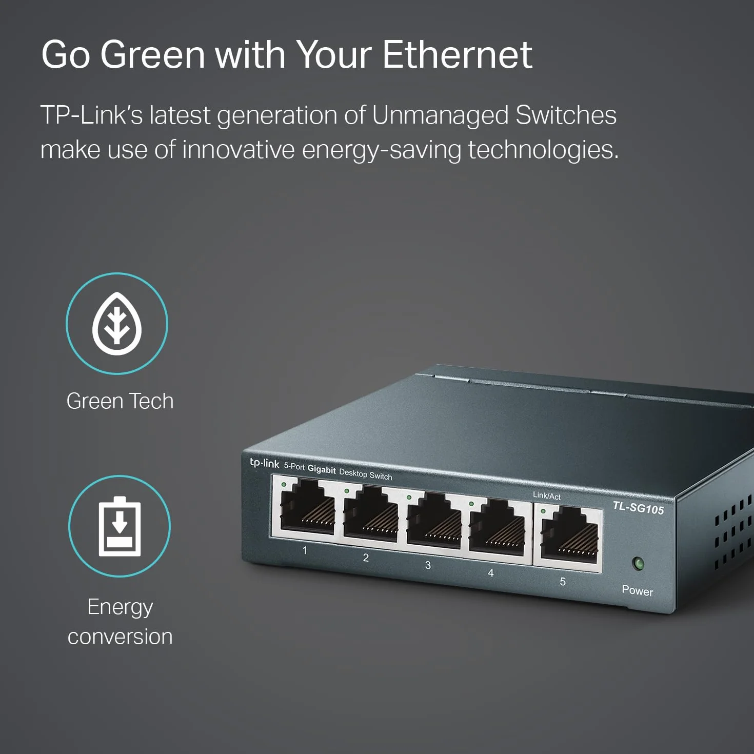 TP-Link TL-SG105 – 5-portowy gigabitowy przełącznik sieciowy, metalowa obudowa, Plug & Play, bez wentylatora – do sieci domowej i biurowej