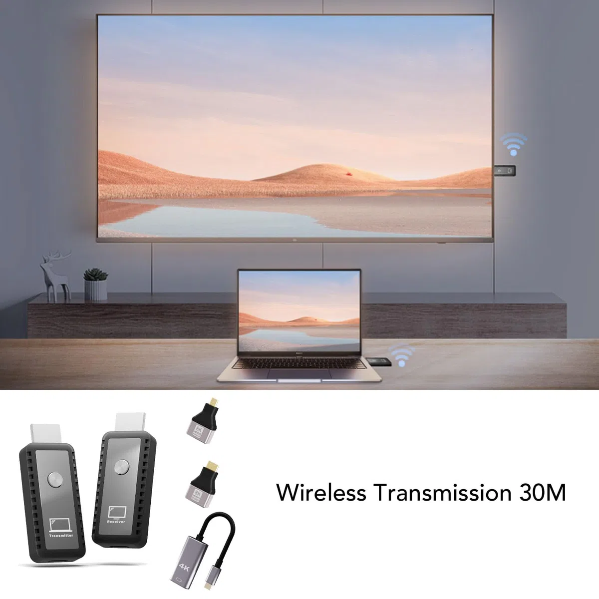 Ausla Bezprzewodowy Zestaw Przedłużacza HD MI, Przesyłanie Wideo 4K 8K 60Hz, Nadajnik-odbiornik 30m dla Konferencji, Rozrywki, Projektora, Wyświetlacza VR