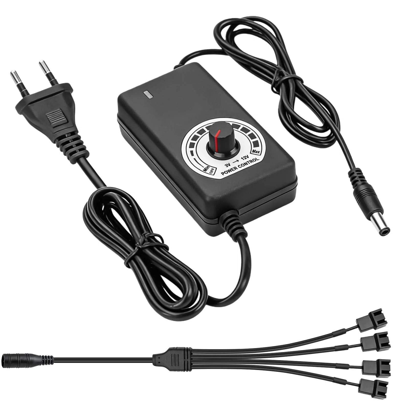 Regulator prędkości obrotowej wentylatora PWM DC 3-12 V Step up 100-240 V AC 1-4 PC Fan Adapter