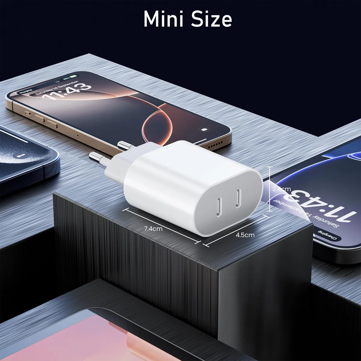 Ładowarka USB C, 20 W, adapter do iPhone 16/16 Pro / 16 Pro Max/16 Plus/15 14 13 12 11 Pro Max Plus/SE/XR/X/XS, 2 porty USBC, wtyczka sieciowa, ładowarka do szybkiego ładowania