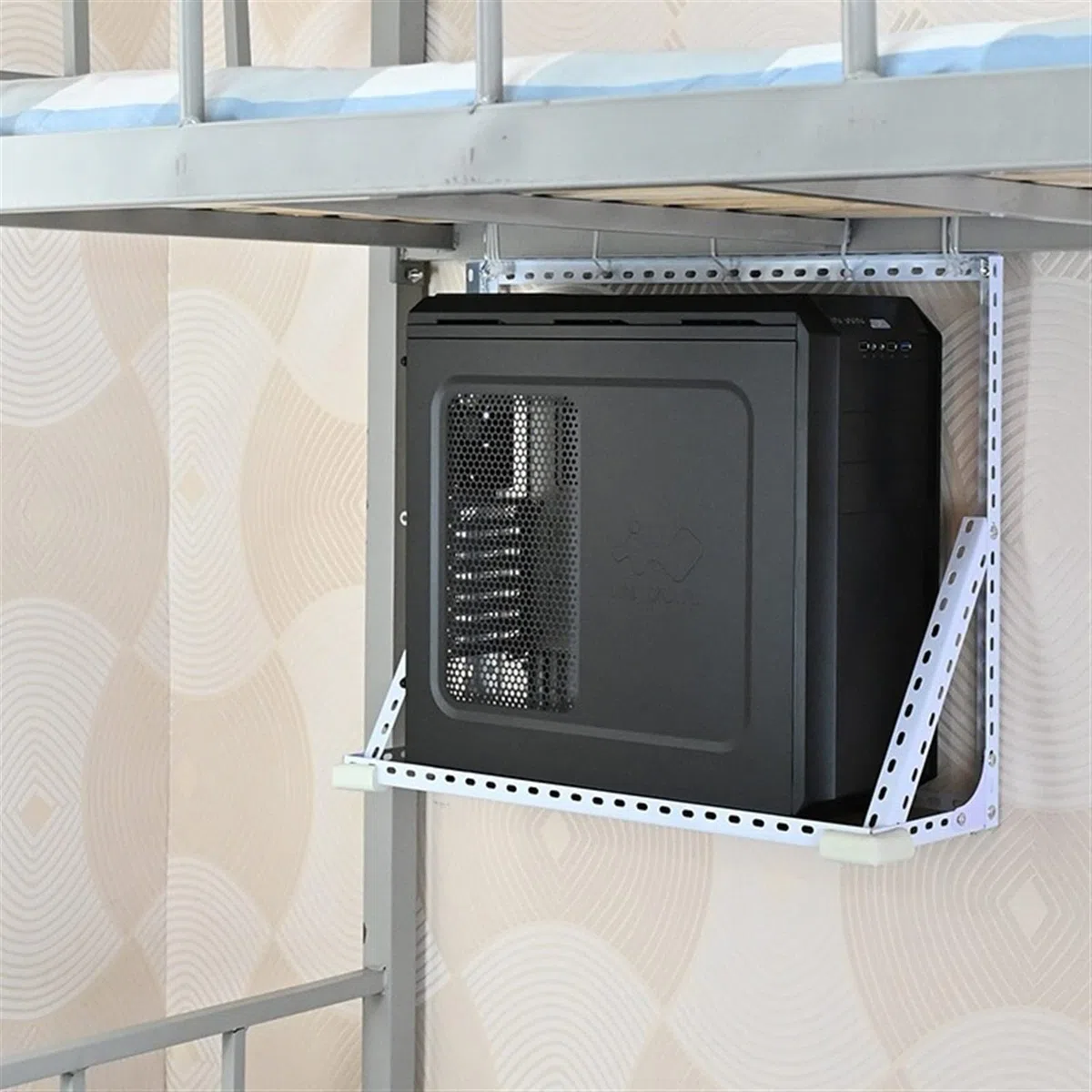 Stojak na komputer pod biurko Uchwyt na wieżę PC, uchwyt ścienny na procesor, solidna metalowa rama, wisząca obudowa hosta, może pomieścić do 66 funtów, łatwy w instalacji stały uchwyt na komputer (50