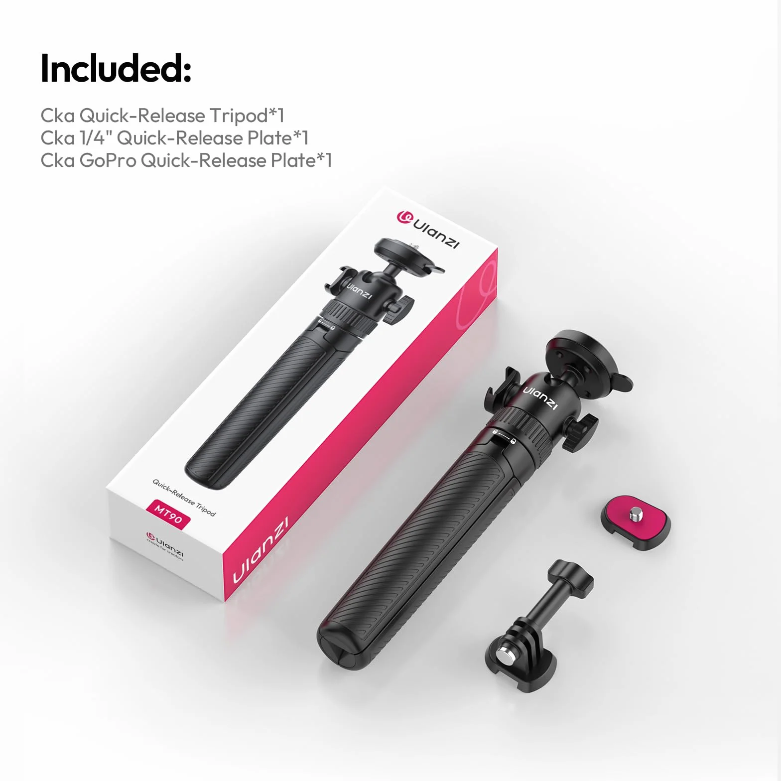 ULANZI MT90 Cka Statyw z szybkim zwalnianiem do kamery DJI Pocket 3 4/Osmo Action 5 4 3, 2-w-1 do selfie, kompatybilny z kamerami Go Pro/Insta 360 X5 Ace/Ace Pro/X4, udźwig 1,5 kg