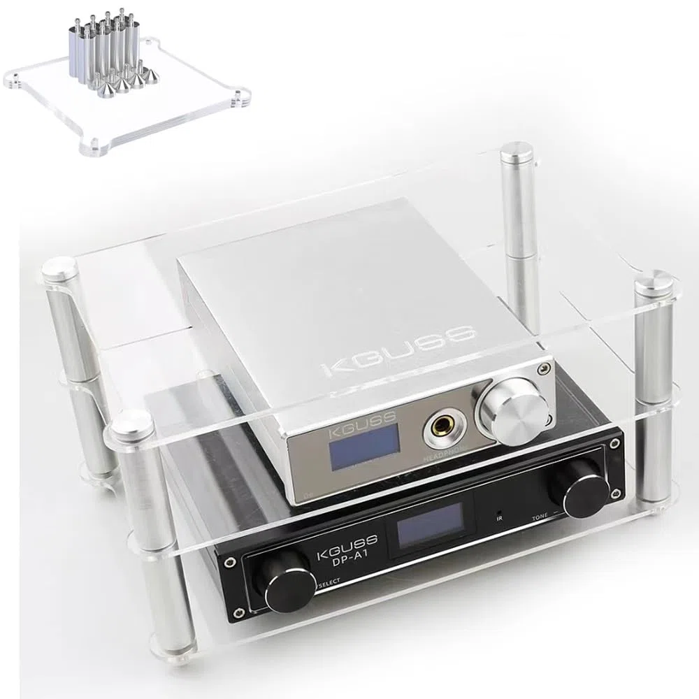 Przezroczysty stojak na odtwarzacz CD, stojak na nośniki AV, z akrylu, mała podstawka na biurko, 2-stopniowy stojak audio, centrum rozrywki, regał stereo, stojak na sprzęt audio HiFi