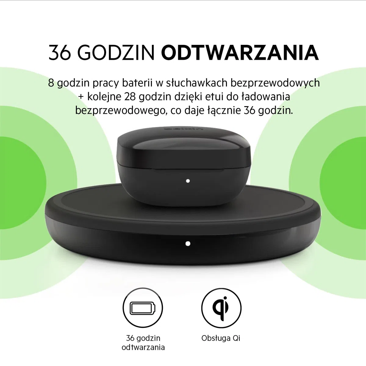 Belkin Słuchawki bezprzewodowe Bluetooth, prawdziwie bezprzewodowe słuchawki SOUNDFORM Freedom z etui do ładowania, odporność na pot i wodę IPX5, głębokie basy, do telefonów iPhone, Android – czarne
