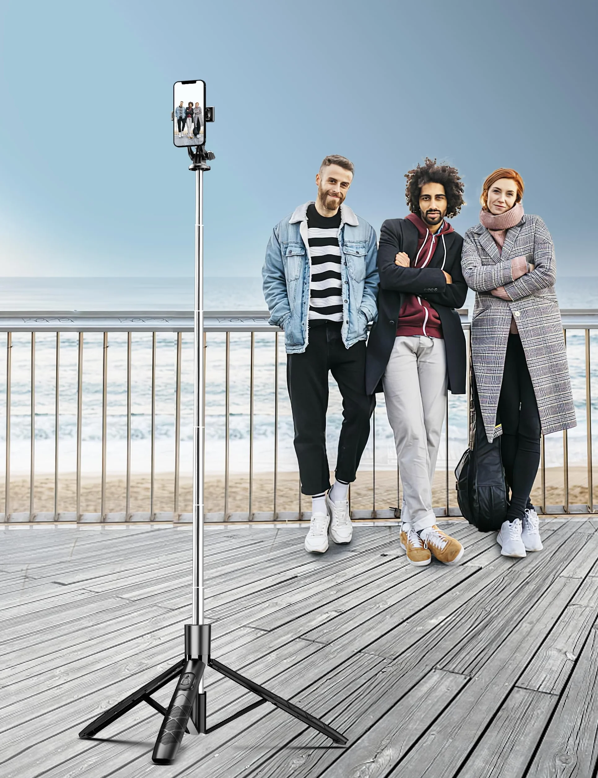Statyw na telefon komórkowy 180 cm i kij do selfie, uchwyt na telefon komórkowy z odłączanym pilotem, kompatybilny z iPhone'ami, smartfonami z Androidem i aparatami fotograficznymi