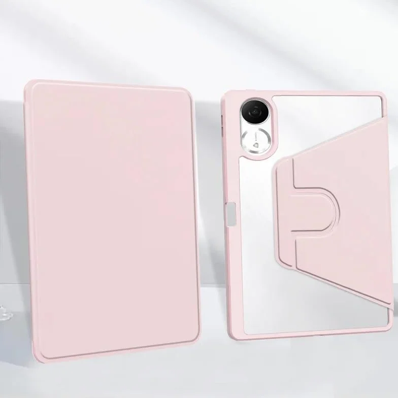 360° Rotation PU Leather Tablet Case Suitable For Lenovo Yoga Tab 2025 11.1" TB-710FU Acrylic Hard Cover With Pen Holder(Pink)