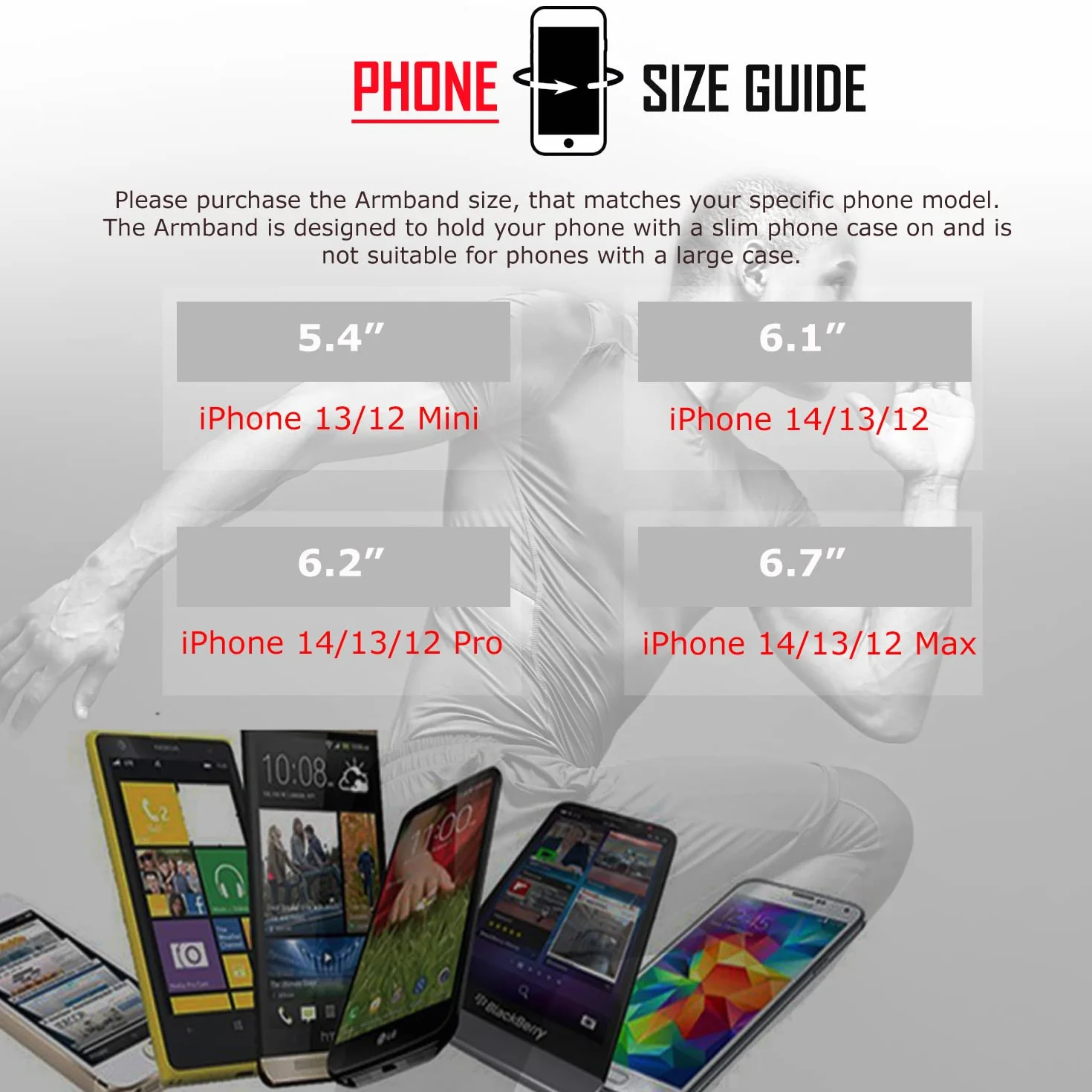 RevereSport iPhone Max 16/15/14/13/12/11/Plus opaska na ramię do biegania, sportowe etui na telefon dla biegaczy, ćwiczeń i treningów na siłowni (6,7)