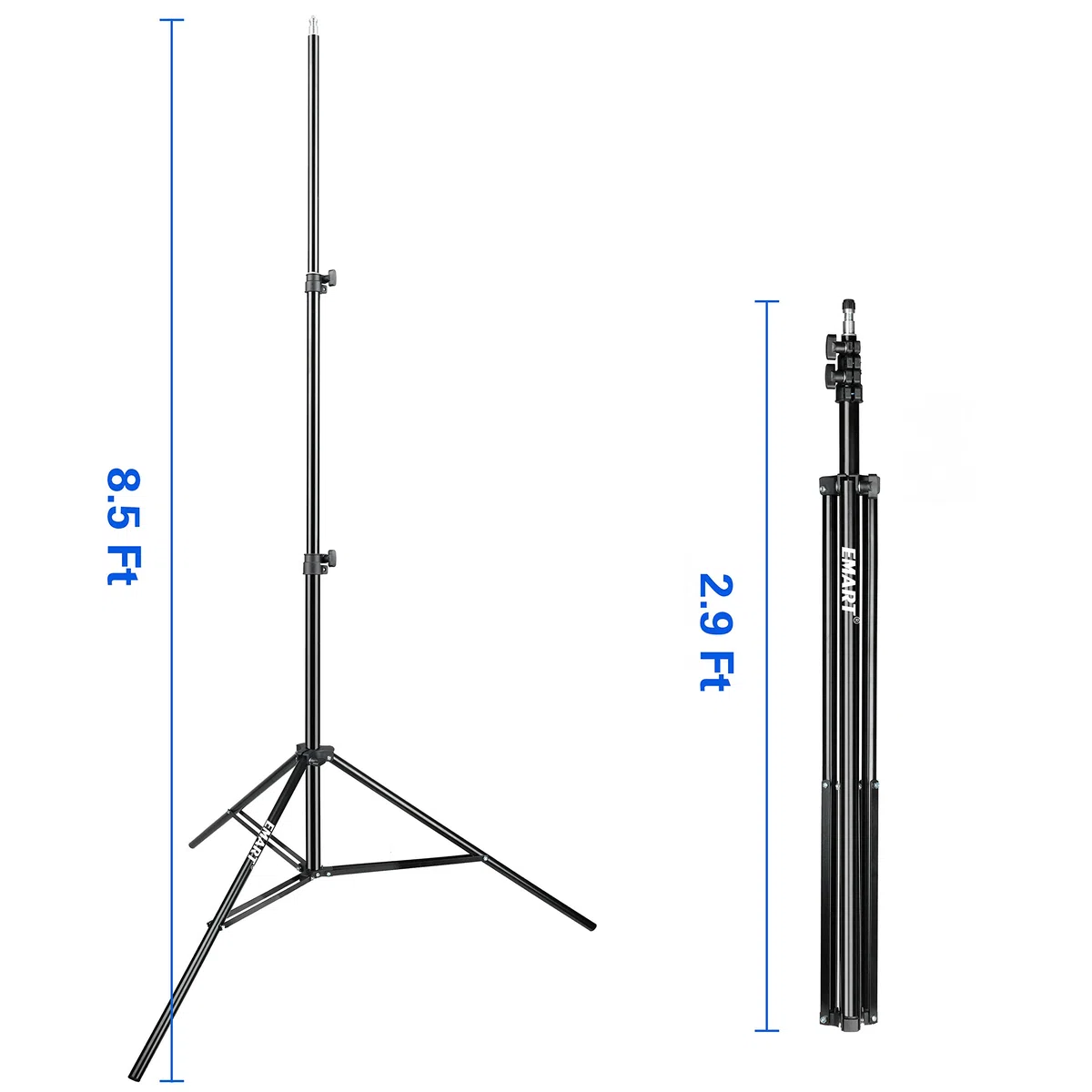 EMART 2,6 m, statyw ze stopu aluminium, 2 sztuki | Gwint 1/4", światło fotograficzne, parasol fotograficzny, softbox, kamera sportowa