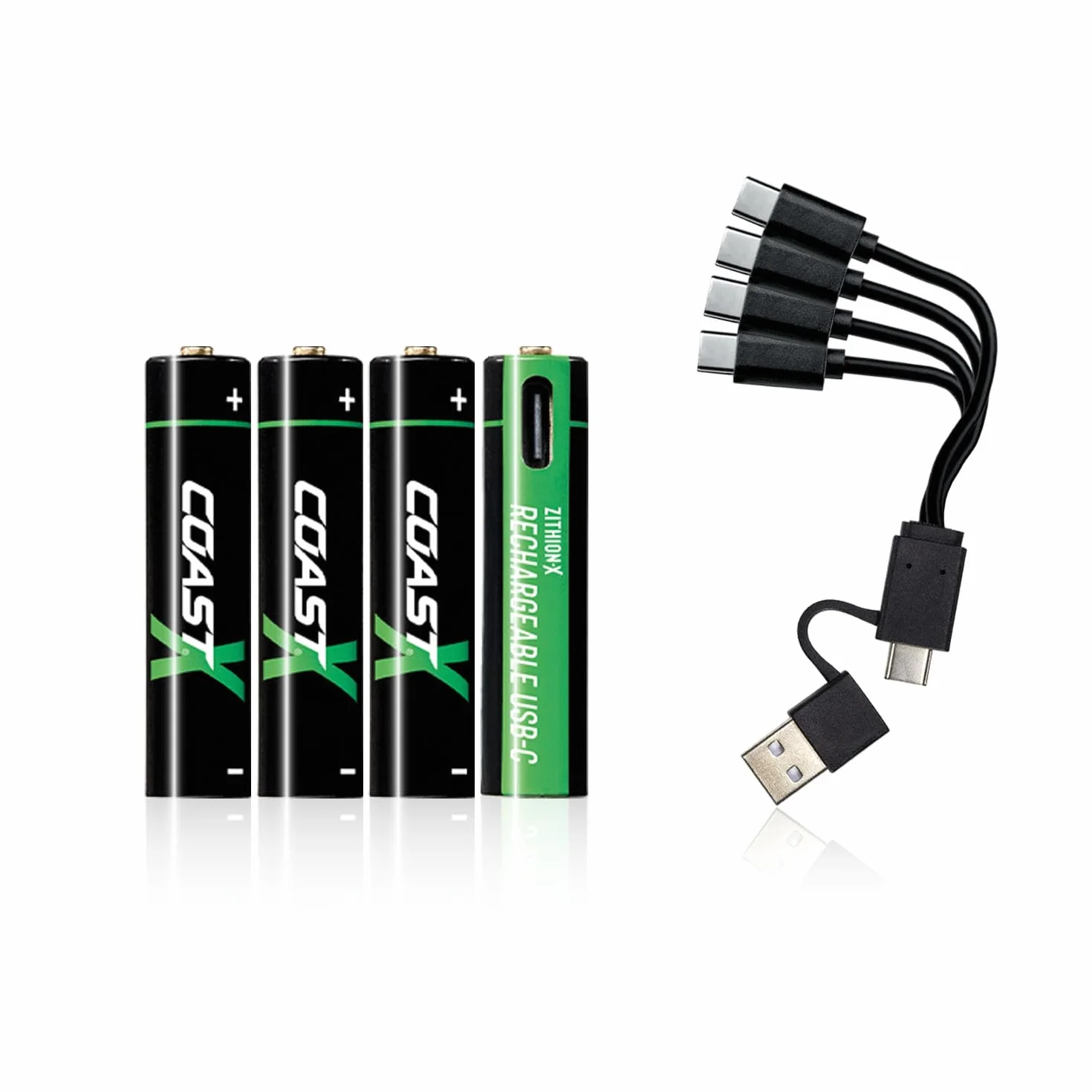 Coast Akumulator AAA USB-C Lithion-X, litowo-jonowy, 1,5 V, 750 mAh, trwałe, ładowanie w ciągu 1,3 godziny, kabel do ładowania w zestawie, 4 sztuki