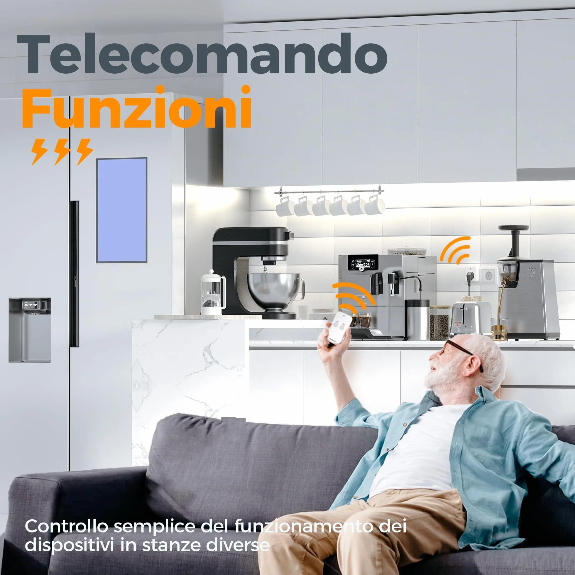 Gniazdka TESSAN sterowane radiowo z pilotem 30,5M, wtyczka 3600W z pilotem, oszczędzające miejsce gniazdo z pilotem, gniazdo przełączane z pilotem do lamp i sprzętu AGD, białe