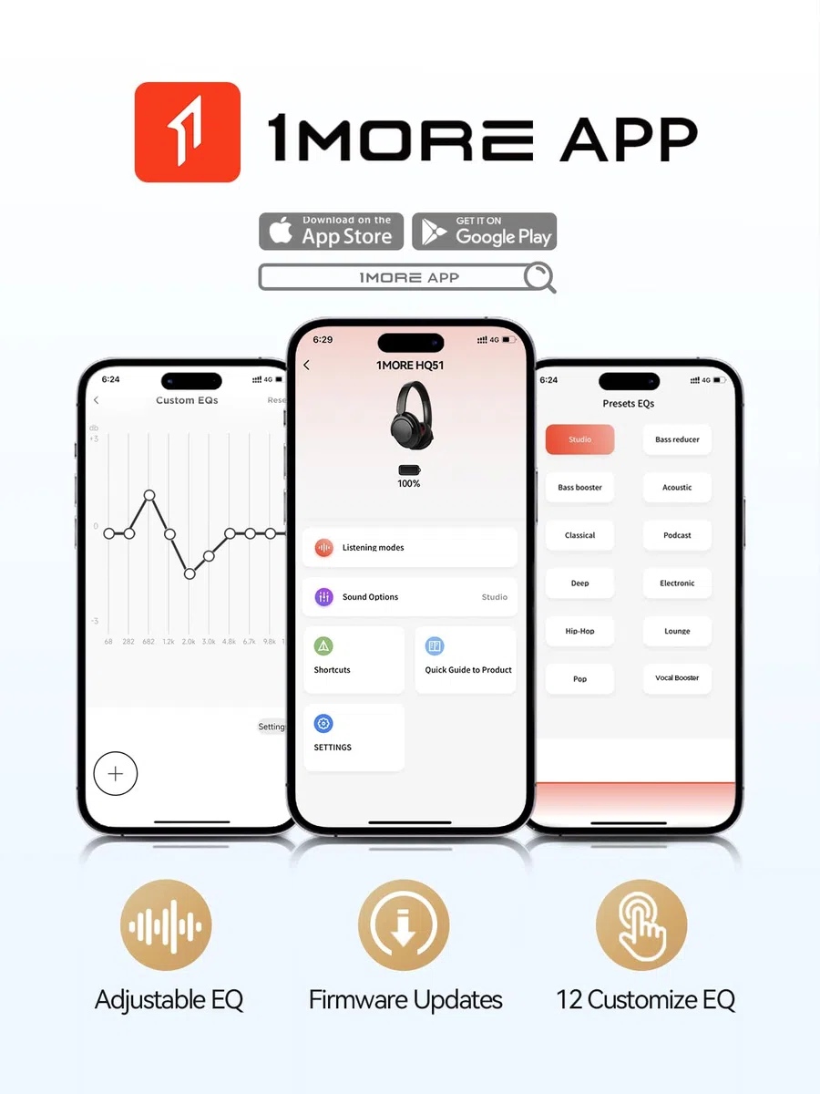 1MORE SonoFlow-Pro słuchawki z redukcją szumów - HQ51 słuchawki nauszne Bluetooth z LDAC dla wysokiej jakości dźwięku bezprzewodowego, 100H czasu odtwarzania, Bluetooth 5.4, QuietMax ANC, wygodne