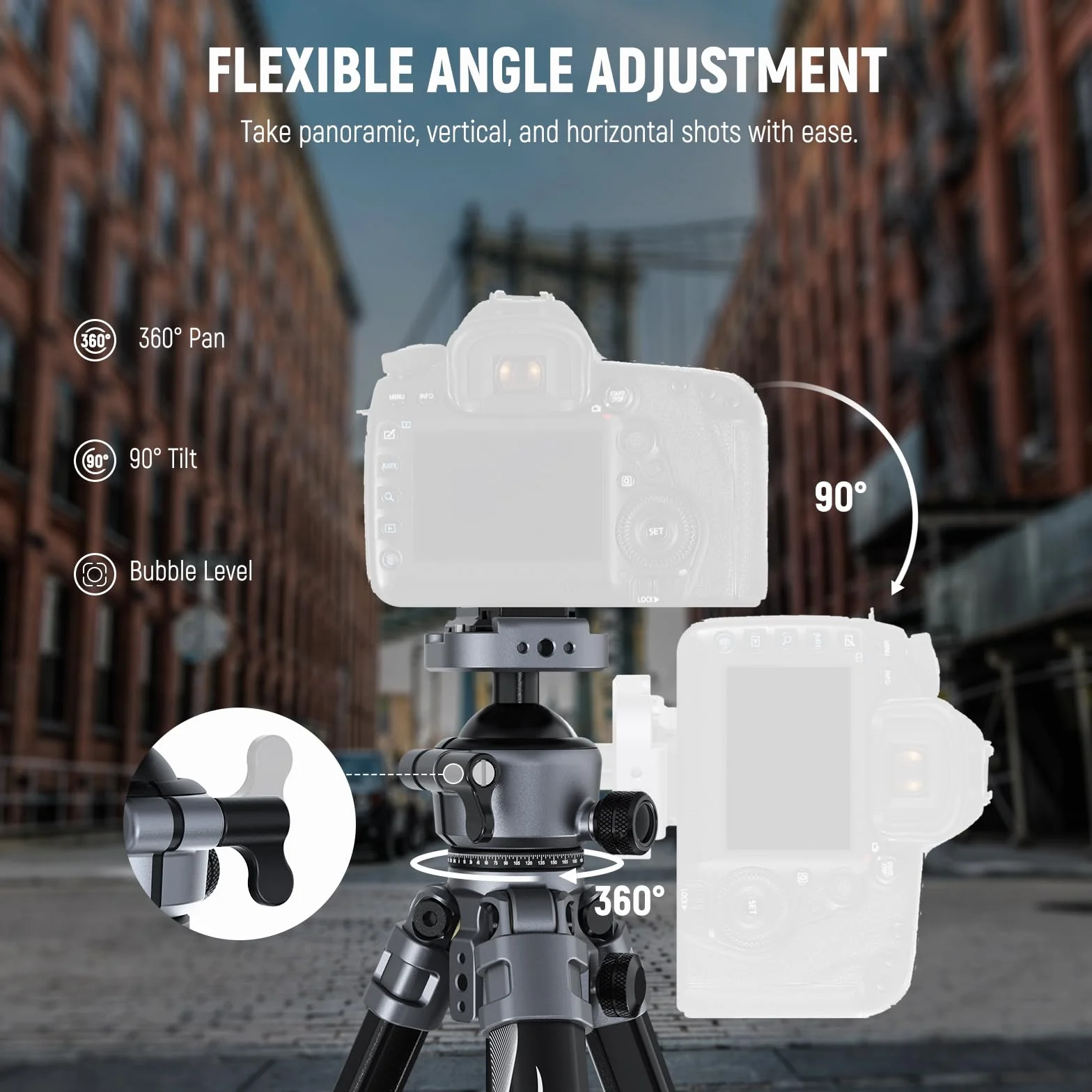 NEEWER LITETRIP LT07 Aluminiowy statyw do aparatu, głowica kulowa Pan Tilt, płyta Arca QR do płyty statywu Peak Design V3, podwójna oś środkowa, uchwyt na telefon, obciążenie do 10 kg, 155 cm