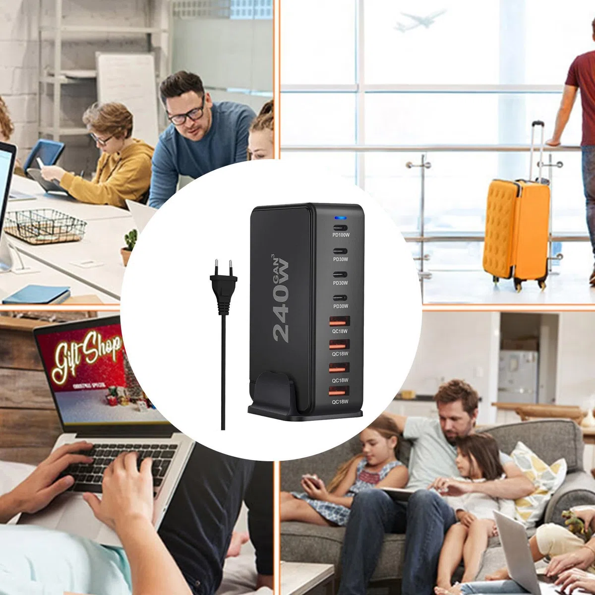 Ładowarka Pd - 8-portowa stacja ładująca PD - ładowarka USB C QC zasilacz | do laptopa z super szybkim ładowaniem do podróży biurowych