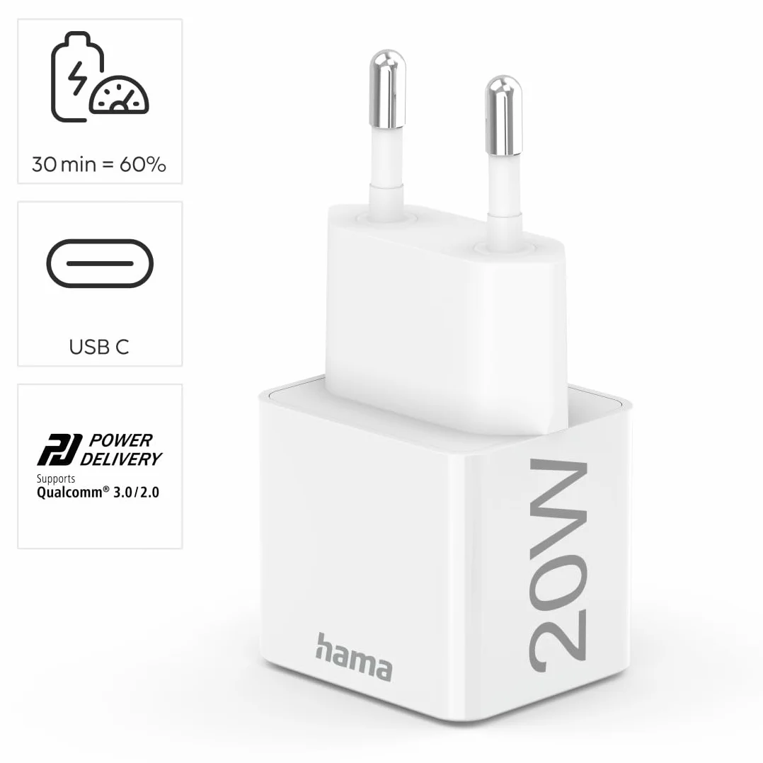 Hama ładowarka sieciowa 20 W Power Delivery USB C Lightning 1m biała