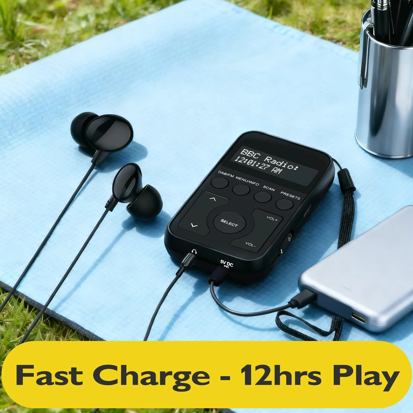 Kieszonkowe radio DAB MP1, osobiste radio FM, przenośne małe radio DAB+, słuchawki w zestawie, sportowe radia DAB z zamykanymi przyciskami, akumulator, 20 ustawień stacji - czarne