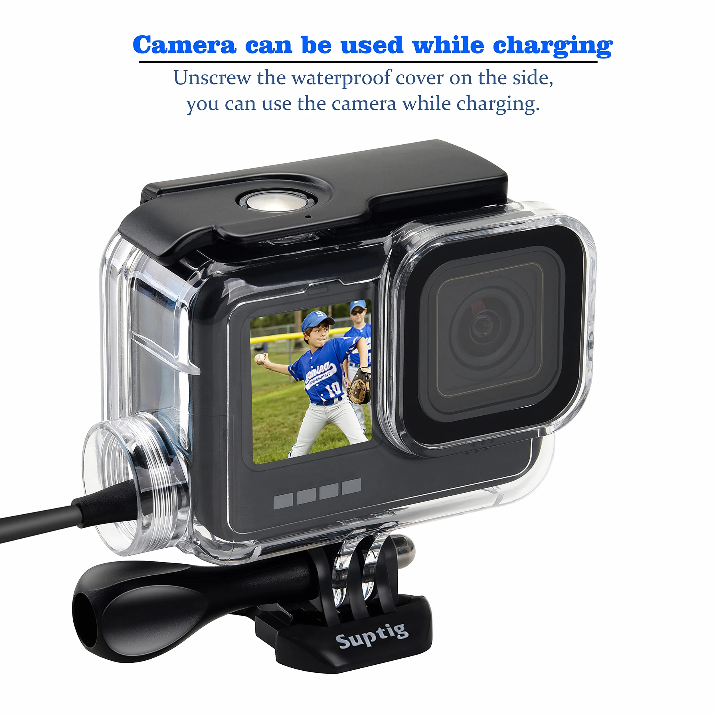Suptig Wodoodporna obudowa wodoodporna obudowa etui nurkowe etui ładujące kompatybilne z Gopro Hero 11 Hero 10 Hero 9 czarne wodoodporne 400 m