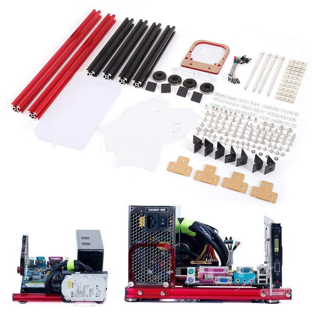 Obudowa komputera ATX Mini Tower, obudowa komputera PC DIY płyta główna M-ATX 4 * czarne wsporniki, 2 * czerwone wsporniki, 1 pudełko narzędzi, 1 pudełko śrub Obudowa komputera do gier