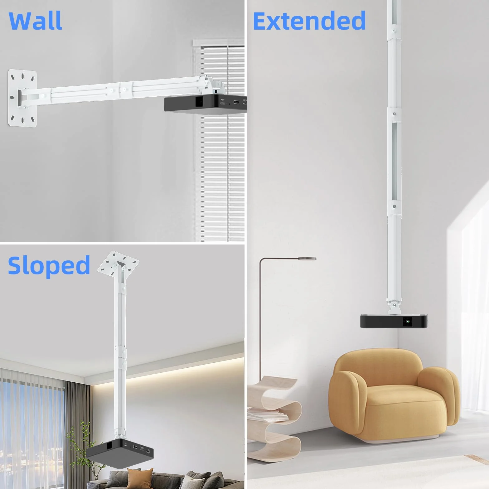 Suptek Przedłużony mini projektor 125 cm uchwyt sufitowy regulowany ścienny z adapterami gwintowanymi PR05LMINIW