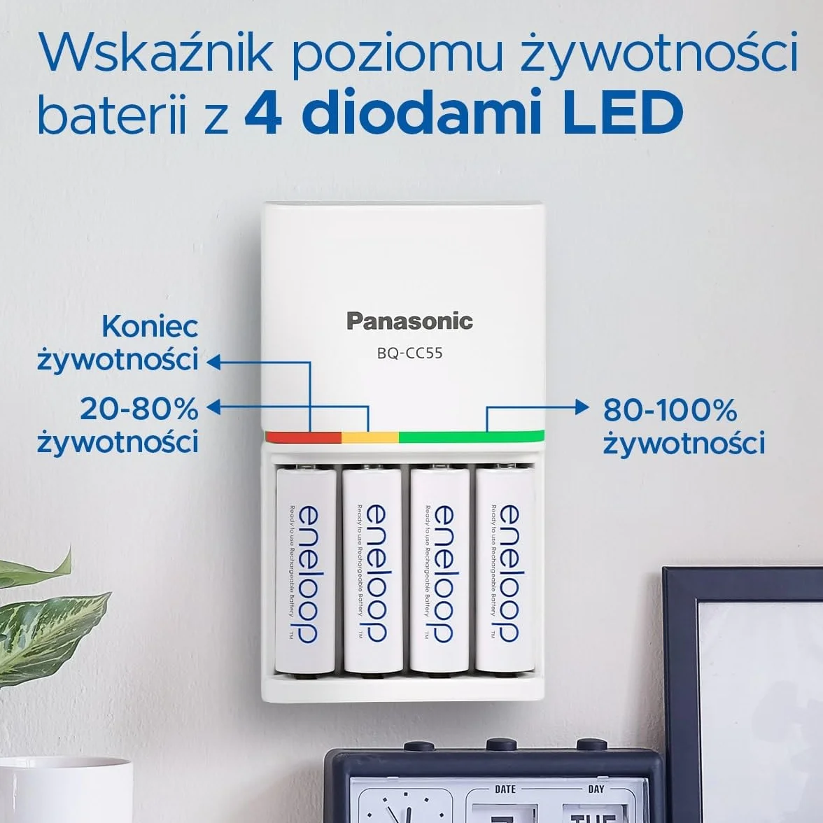 Panasonic eneloop SmartPlus Ładowarka do 1–4 akumulatorów AA/AAA Ni-MH z 4 wskaźnikami LED, Biała
