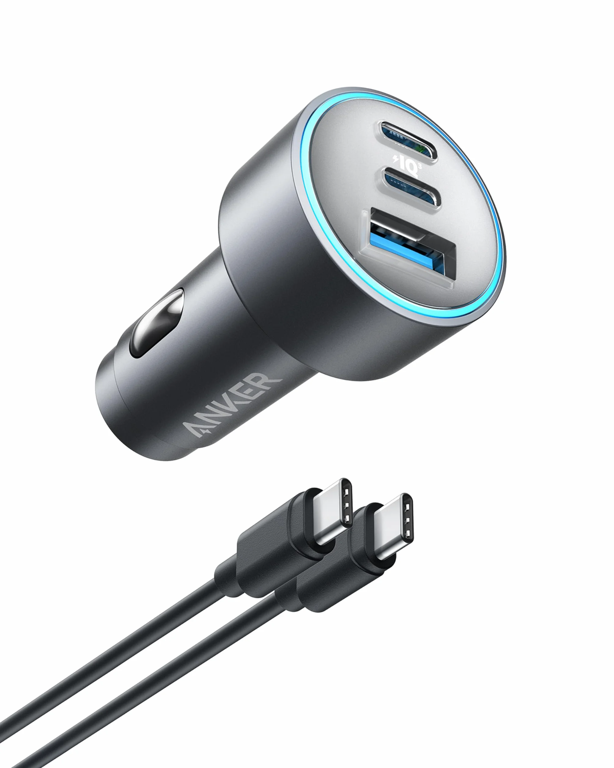 Anker Kompaktowa ładowarka samochodowa z 3 portami 67 W – szybkie ładowanie do iPhone'a 16/15/14, Galaxy S23, iPada Air i wielu innych – kabel USB-C