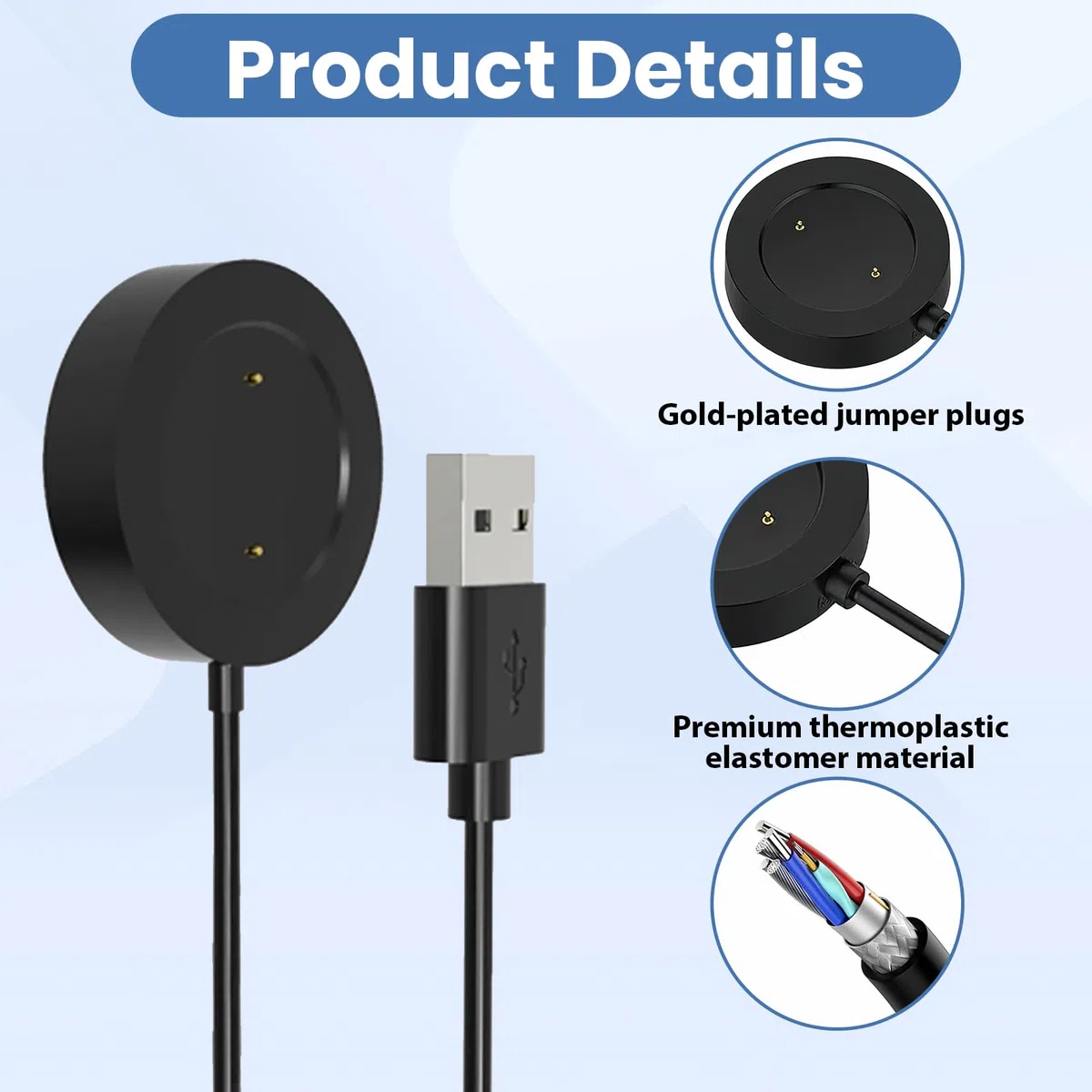 2 sztuki kabla USB do ładowania kompatybilny z Xiaomi Watch S1 / Color Sport / Color2 Active, ładowarka zastępcza, kabel do szybkiego ładowania, magnetyczna ładowarka USB, przenośny kabel do