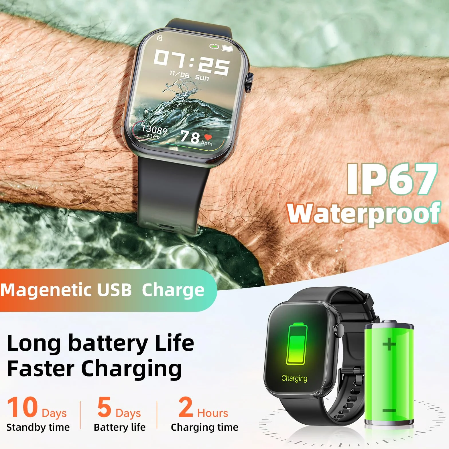 Smartwatch dla mężczyzn i kobiet z Bluetooth, głośnomówiący, krokomierz, pulsometr, fitness dla Android iOS