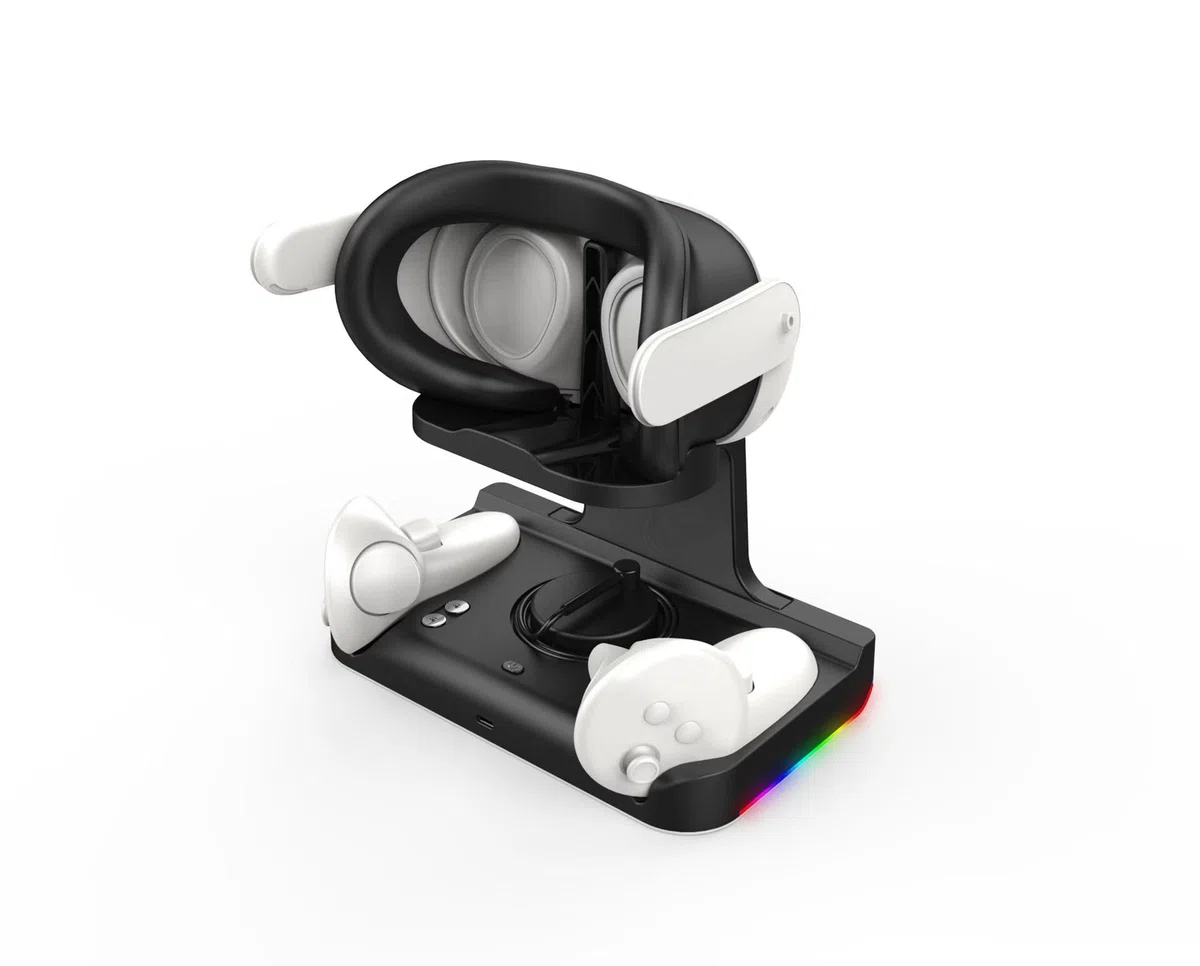 BeisDirect Stacja ładująca do Meta Quest 3, magnetyczna stacja ładująca USB, zestaw słuchawkowy Quest 3 VR i kontrolera dotykowego, szybkie ładowanie z kolorowym wskaźnikiem LED, czarna