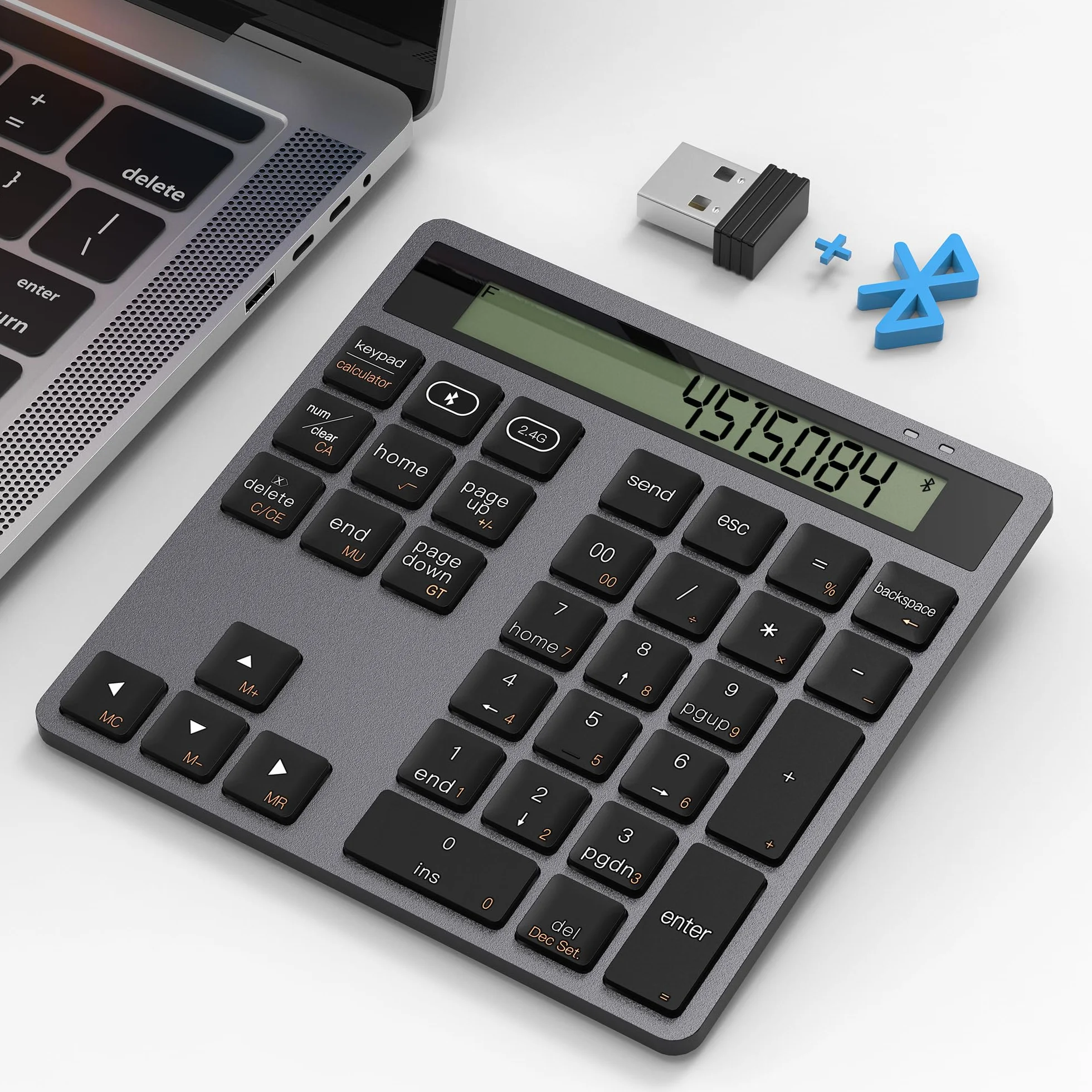 Blok numeryczny Bluetooth i 2,4 G – 34 przyciski Numpad z kalkulatorem – smukłe bloki numeryczne, bezprzewodowa, przenośna podkładka numeryczna Bluetooth do MacBook, iMac, Windows, laptopa, komputera