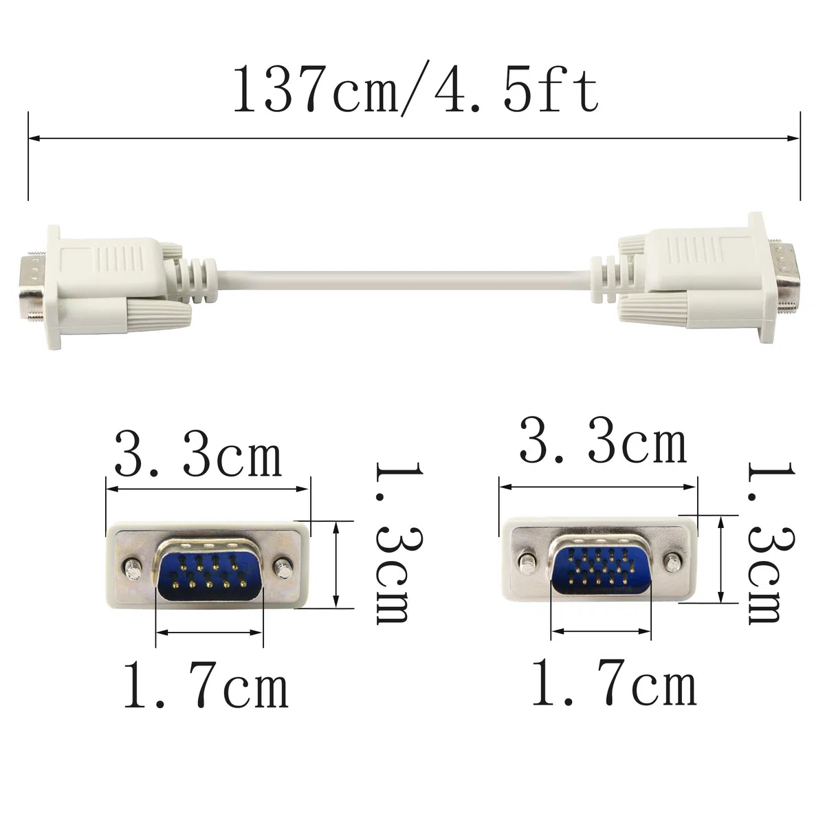 DB9 do VGA kabel DB9 9-pinowy męski na VGA wideo 15-pinowy męski kabel szeregowy RS232 do VGA kabel przejściowy, do komputera, drukarek, skanerów (1,4 m)