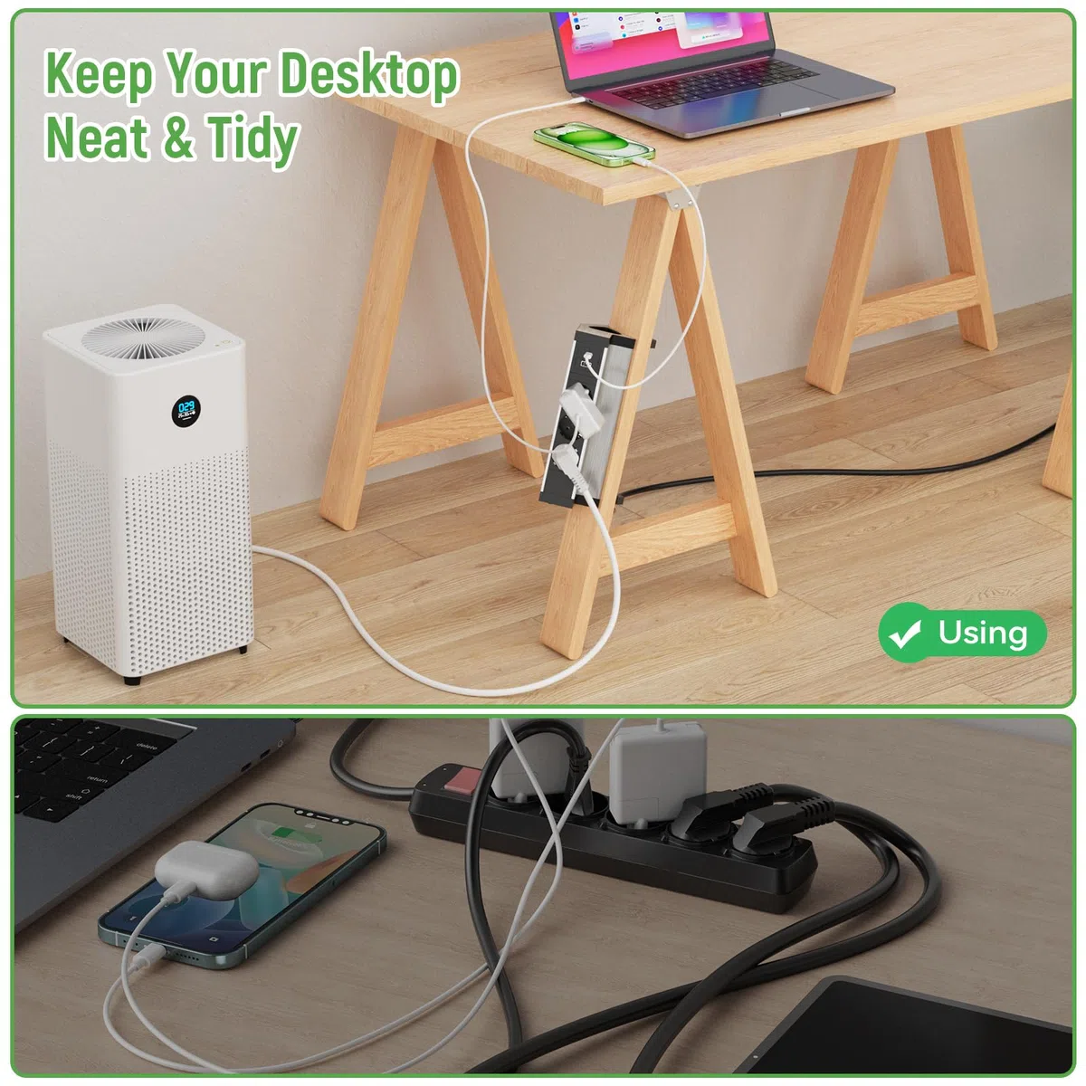 Listwa zasilająca na biurko z gniazdem USB C, 3 gniazda, listwa zasilająca z gniazdem USB, kabel 1,8 m, ze stopu aluminium, do biura, warsztatu