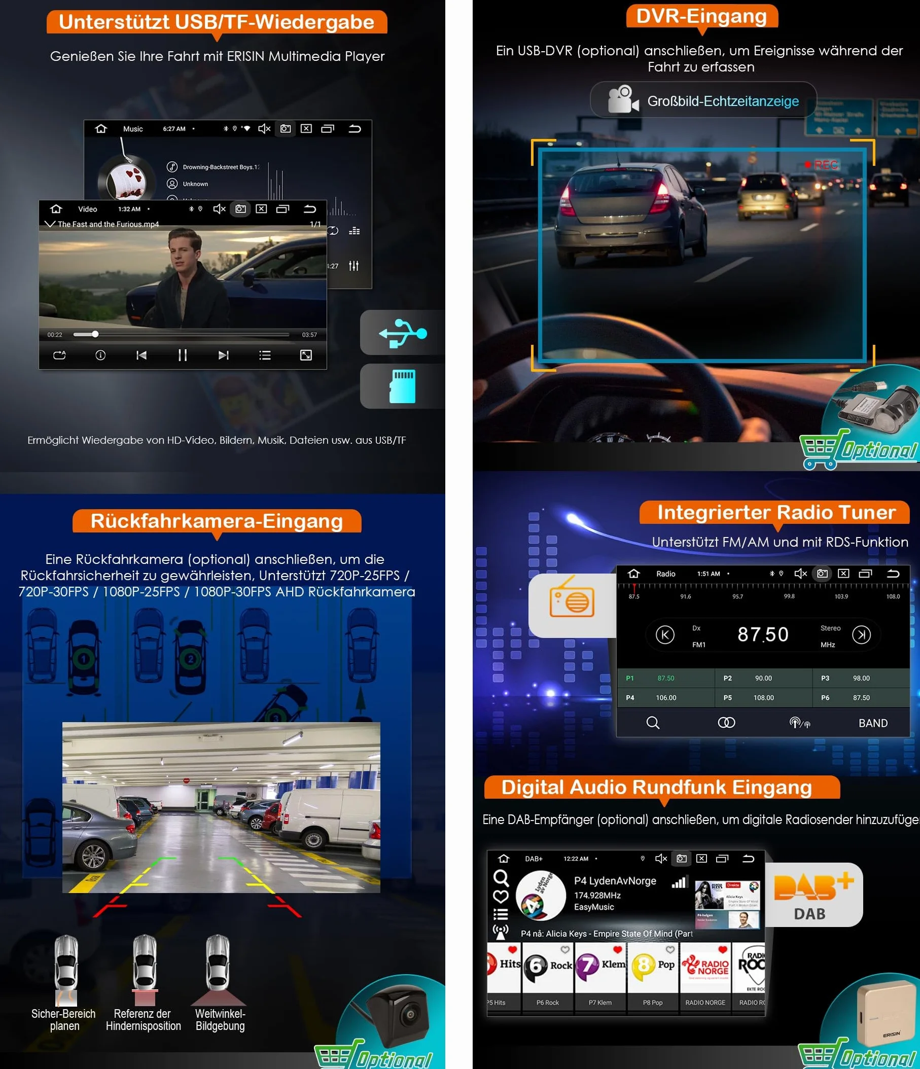 Erisin 8-rdzeniowy 4 GB+64 GB Android 13 GPS radio samochodowe Bluetooth 5.0 nawigacja do FIAT Grande Punto Linea 6,1 cala IPS ekran dotykowy CarPlay Android Auto WiFi 4G