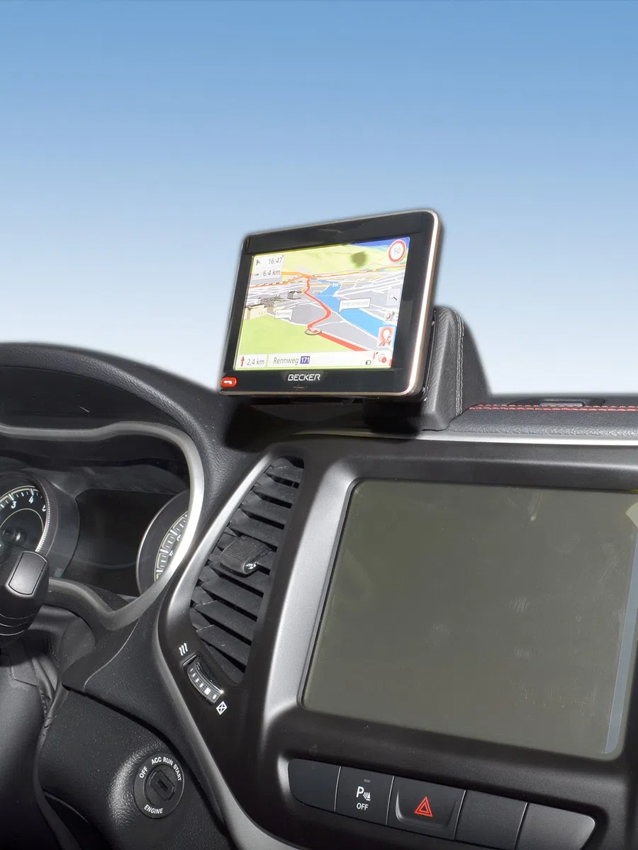 KUDA Uchwyt na telefon komórkowy pasujący do Jeep Cherokee od 10/2013 & Opel - konsola telefoniczna do smartfonów, telefonów komórkowych, nawigacji i wielu innych – konsola ze sztucznej skóry, czarna,