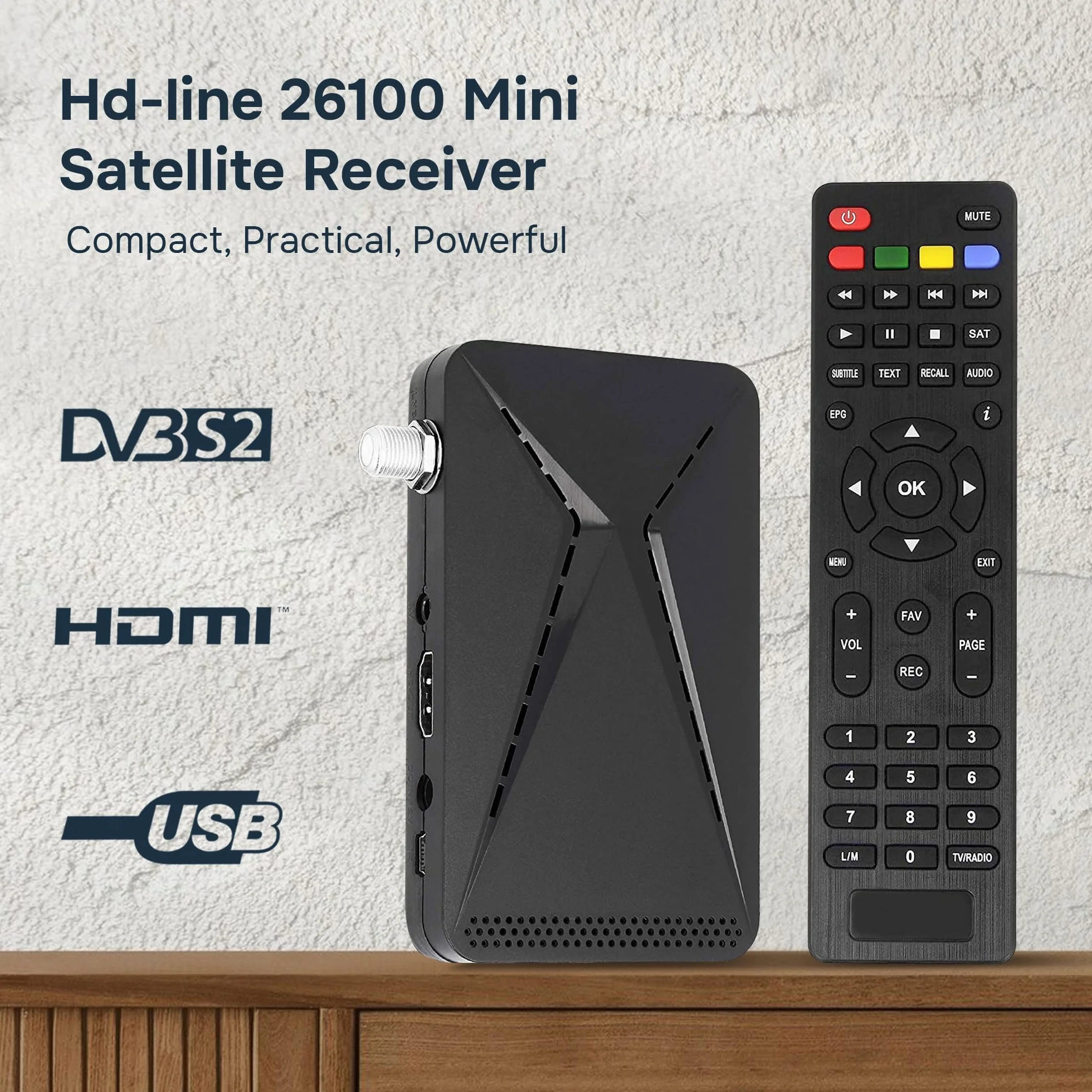 Mini odbiornik satelitarny DVB-S2 Full HD 1080p Hd-line 26100