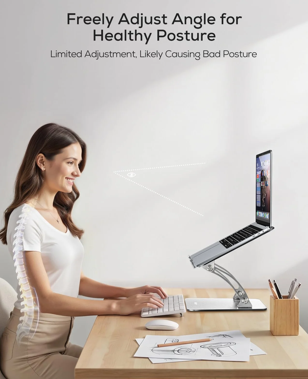 Nulaxy w pełni regulowany stojak na laptop – podwójnie składany podwyższenie z aluminium z otworami wentylacyjnymi, ergonomiczny organizer na notebooki, przenośne akcesorium biurowe, srebrny