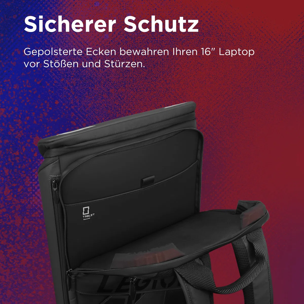 Lenovo Plecak Legion GB900 (do 16 cali, przeznaczony do gier, ekranowany, PU, wodoodporny, odporny na wstrząsy narożniki EUDE-Foam, kieszeń na tablet, pojemność 20 litrów) kolor czarny