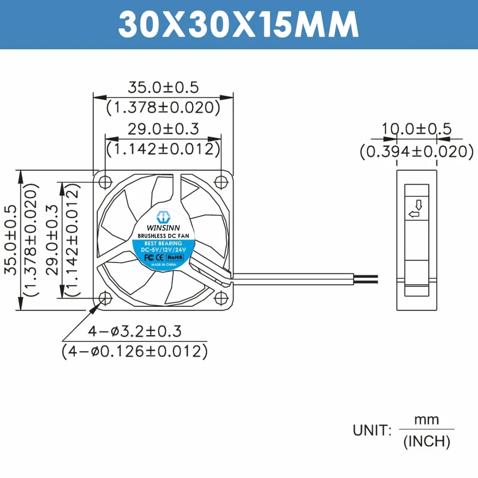WINSINN Wentylator 35 mm 24 V podwójne łożysko kulkowe bezszczotkowy 3510 35 x 10 mm - wysoka prędkość (opakowanie 5 szt.)