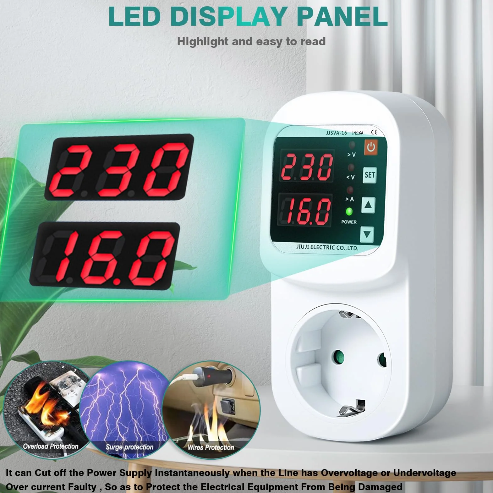 Jadeshay Gniazdko przeciwprzepięciowe 16 A AC 220 V regulowane automatyczne zabezpieczenie przed prądem elektrycznym z ochroną przed odgromową