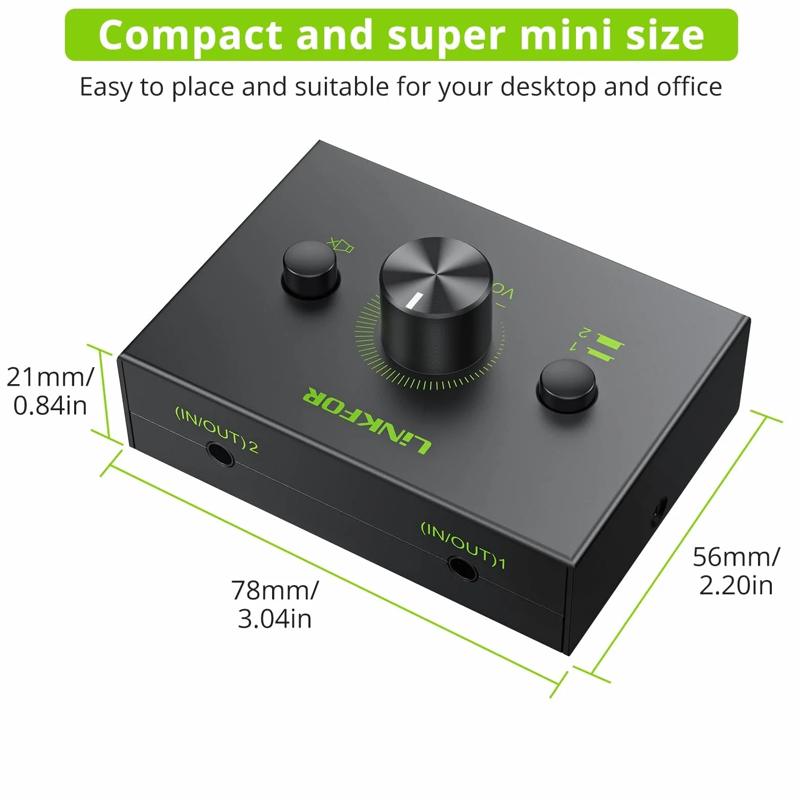 LiNKFOR Przełącznik audio stereo 3,5 mm - 1 w 2 lub 2 w 1 wyjście z kablem audio 3,5 mm, selektor audio do komputera, telefonu, laptopa i słuchawki