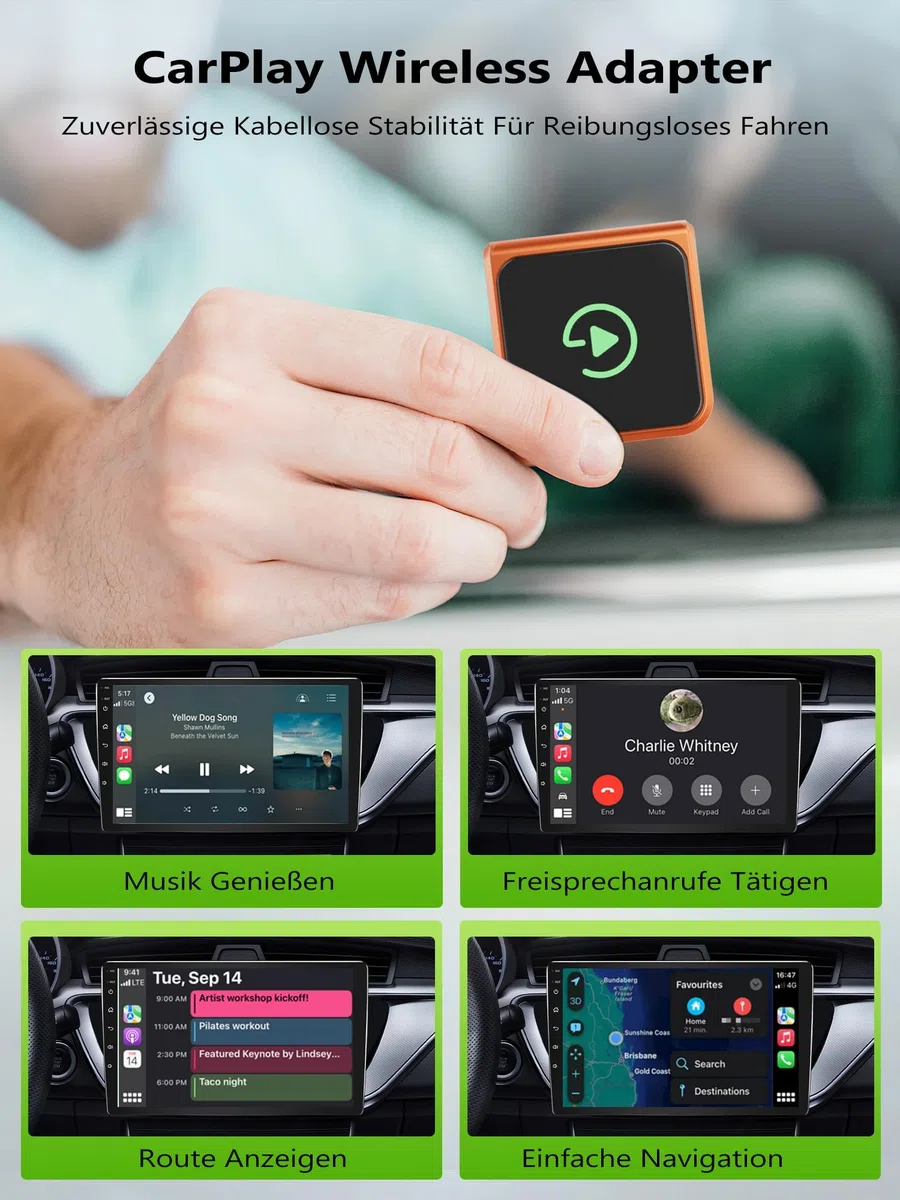 Adapter CarPlay bezprzewodowy USB: CarPlay i Android Auto bezprzewodowy, Plug & Play, automatyczne ponowne łączenie, niska latencja, kompatybilny z iPhone iOS 10+ i smartfonami Android, samochody