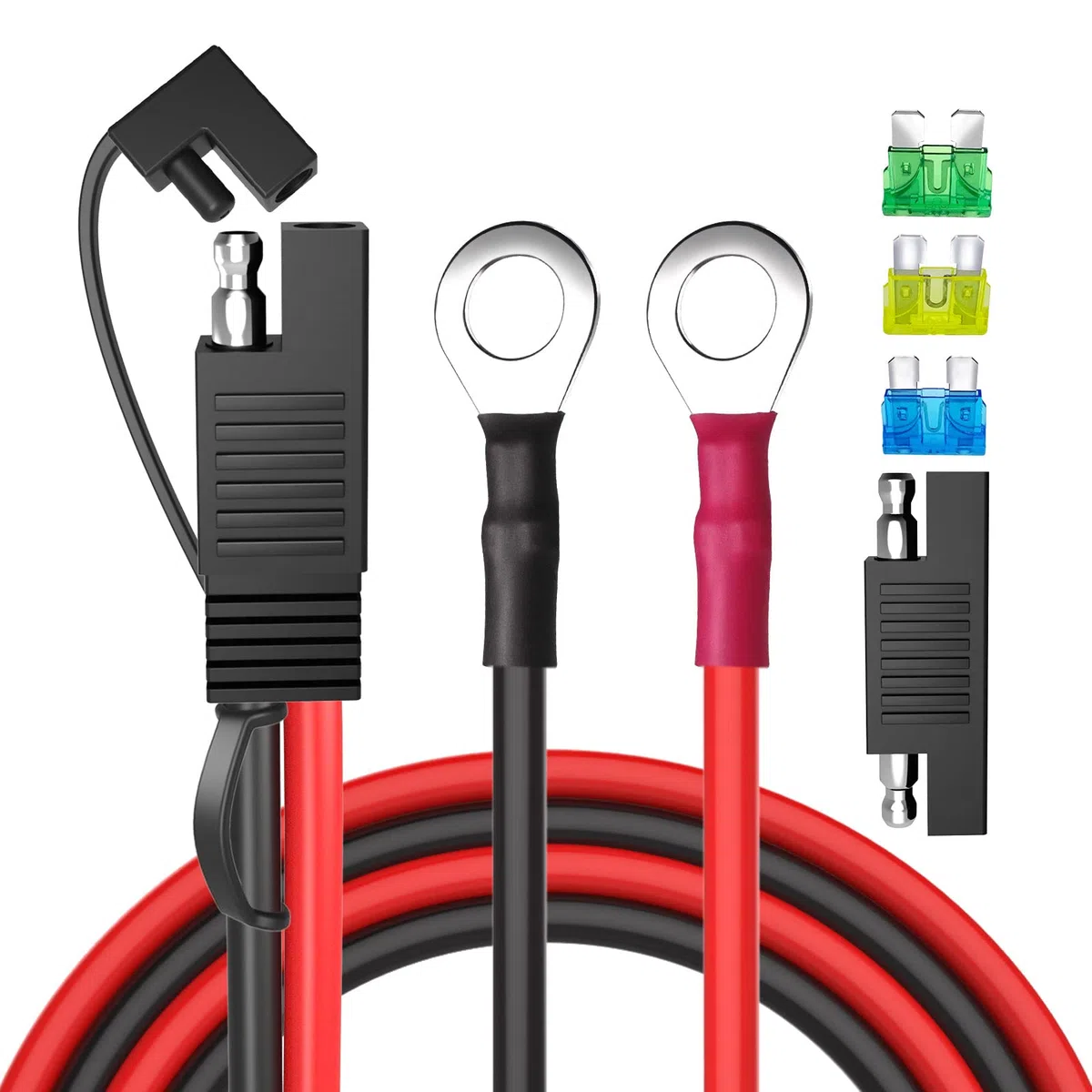 SAE Złącze akumulatora, SAE do O-ring wiązka zacisków 10AWG 2-pinowy kabel przedłużający akumulator z adapterem RP, bezpieczniki 15A/20A/30A 0,6 m do panelu słonecznego, motocykla, samochodu