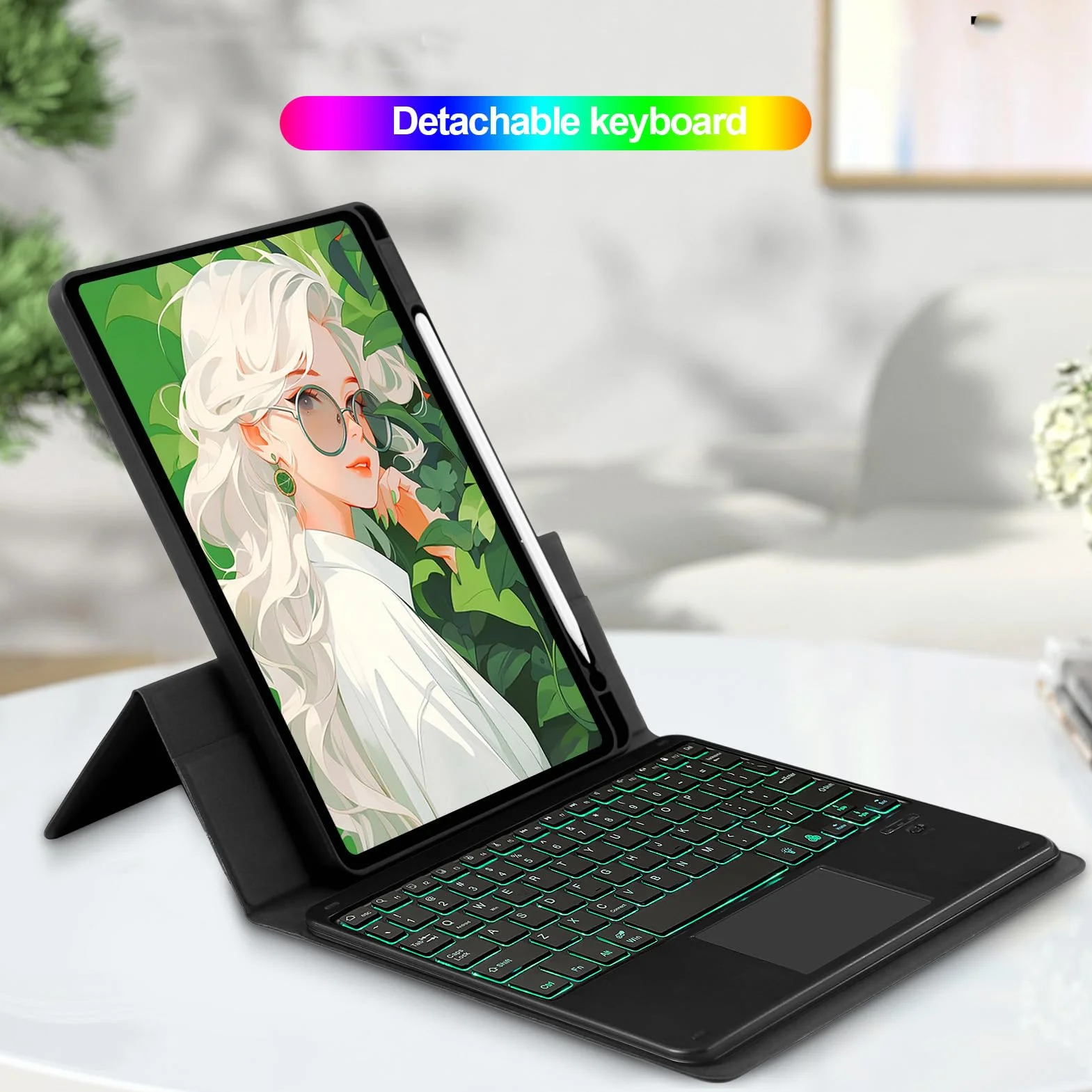 Etui na klawiaturę do Tabletu iOS Air 4 5 6 2024, Bezprzewodowa Bluetooth z Gładzikiem, Skórzana Obudowa