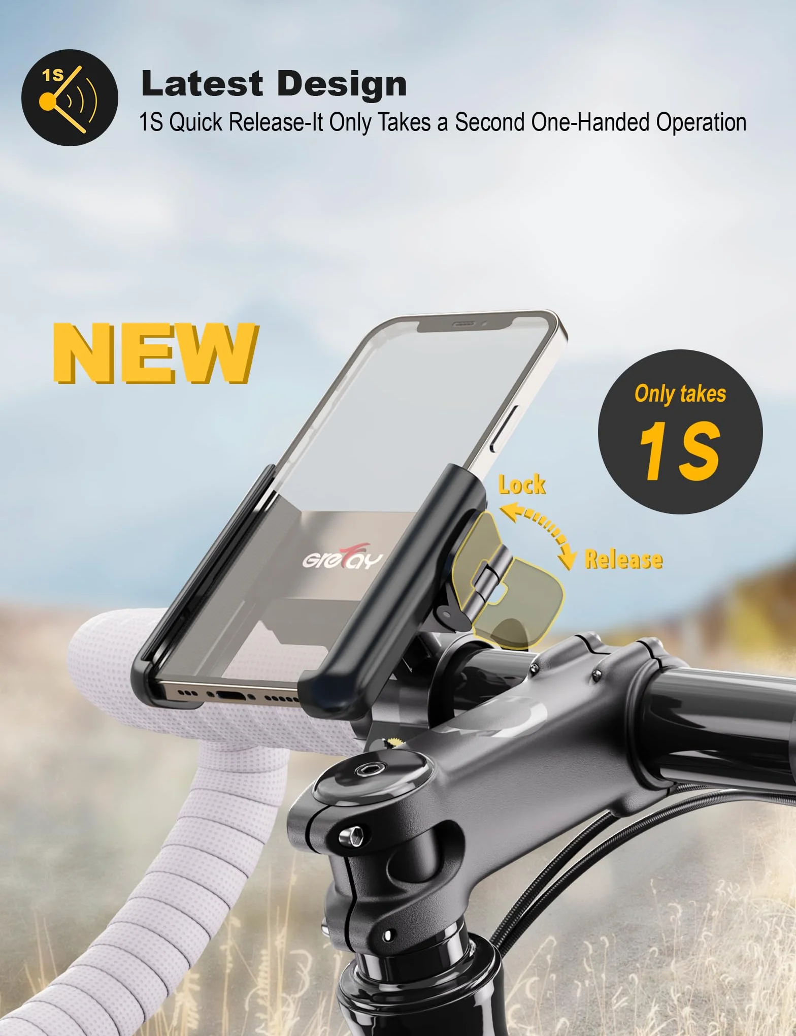 Grefay Uniwersalny Uchwyt na Telefon Rowerowy Motocykla MTB Skutera Szybki Demontaż Obracany o 360 Stopni do Smartfonów o Przekątnej 3,5-7,0 Cala