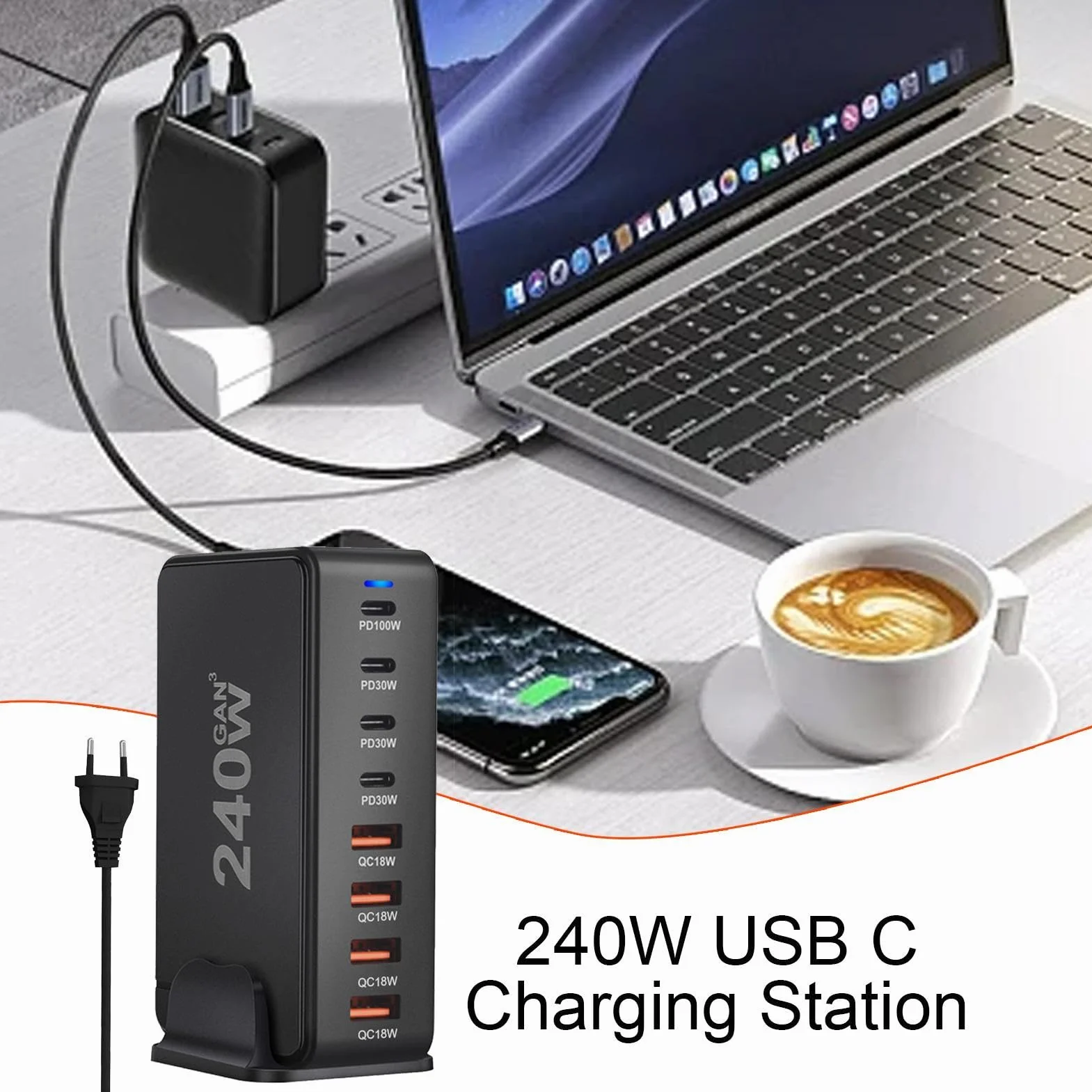 Ładowarka Pd - 8-portowa stacja ładująca PD - ładowarka USB C QC zasilacz | do laptopa z super szybkim ładowaniem do podróży biurowych