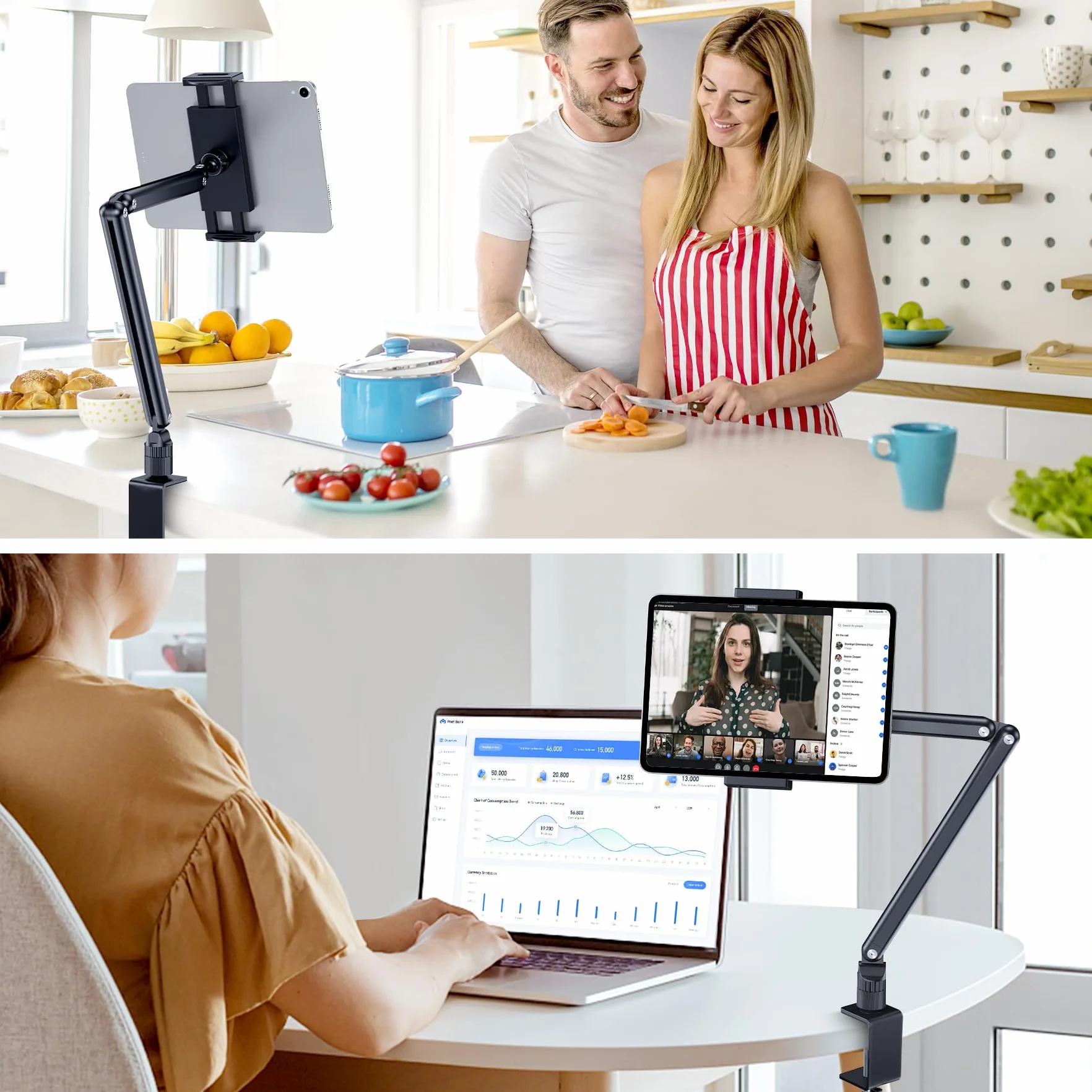 Stojak na tablet, aluminiowy uchwyt na biurko do iPada, uchwyt na ramię tabletu z metalową podstawą obracającą się o 360°, pasuje do iPada Air Pro Mini, telefonów, Samsung Galaxy, Kindle, wszystkich