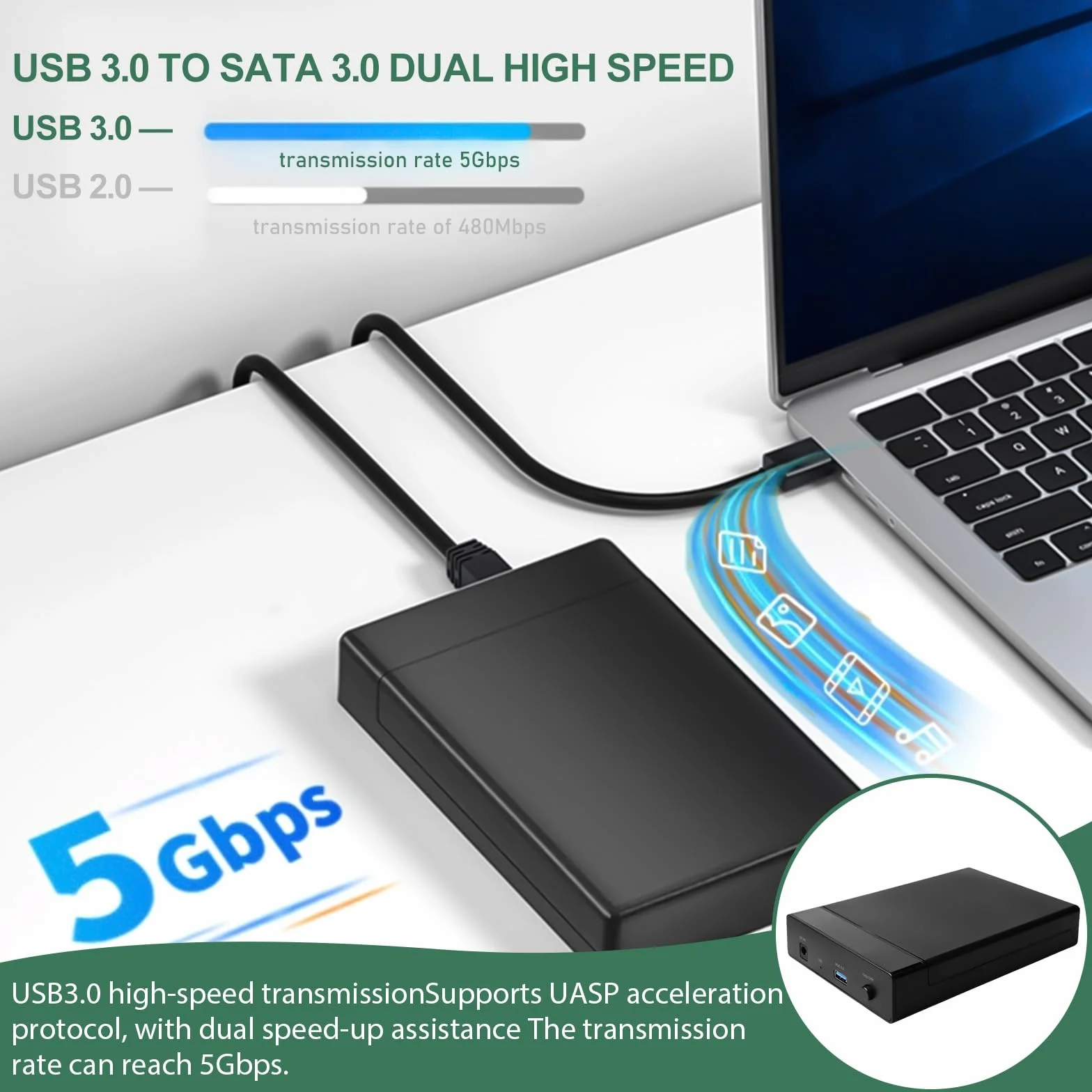 Stacja dokująca do dysków twardych: HDD USB3.0, 2,5 i 3,5-calowe dyski twarde SATA, USB Typu-A do USB Typu-A, klonowanie