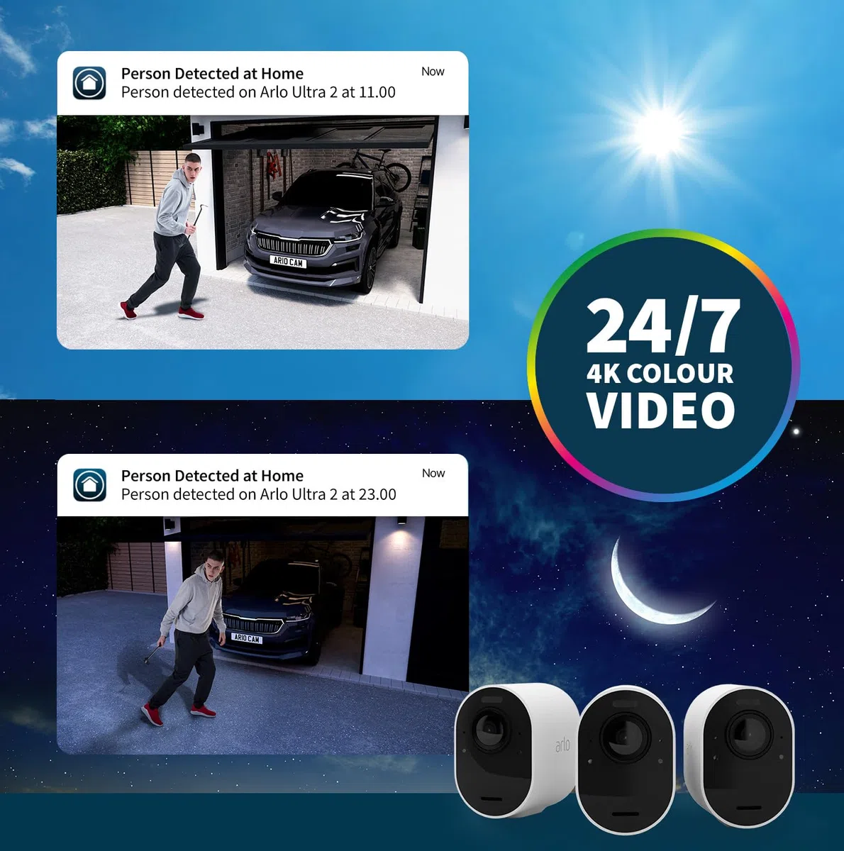 Arlo Ultra 2 4K IP zewnętrzna kamera monitorująca, zestaw 4 kamer | bezprzewodowa | z oświetleniem | tryb nocny w kolorze | czujnik ruchu | syrena | 3 msc. okresu testowego Arlo Secure